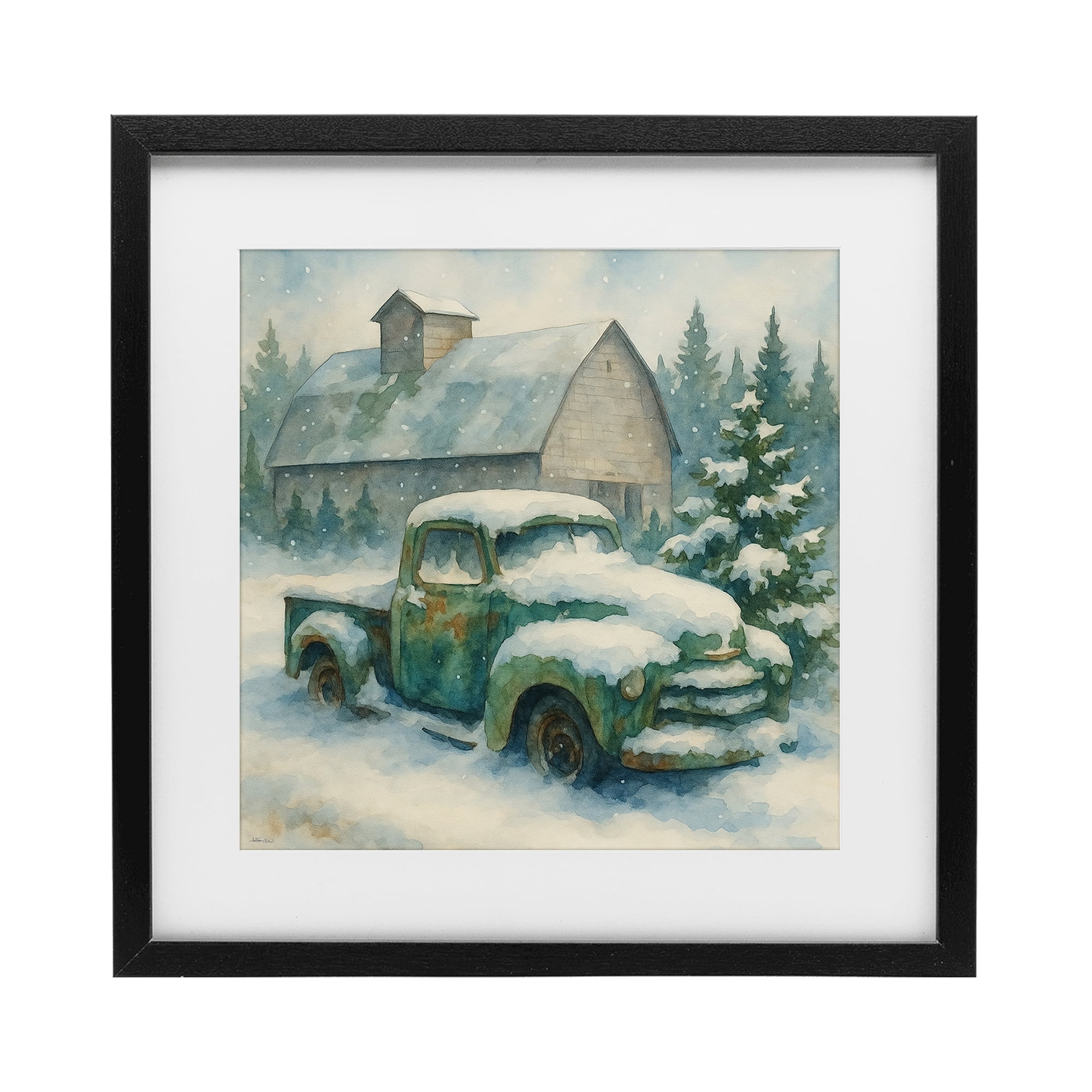 Stupell Industries Nostalgic Winter Farm Truck Black Framed Print Under Glass, design by Antony Smith