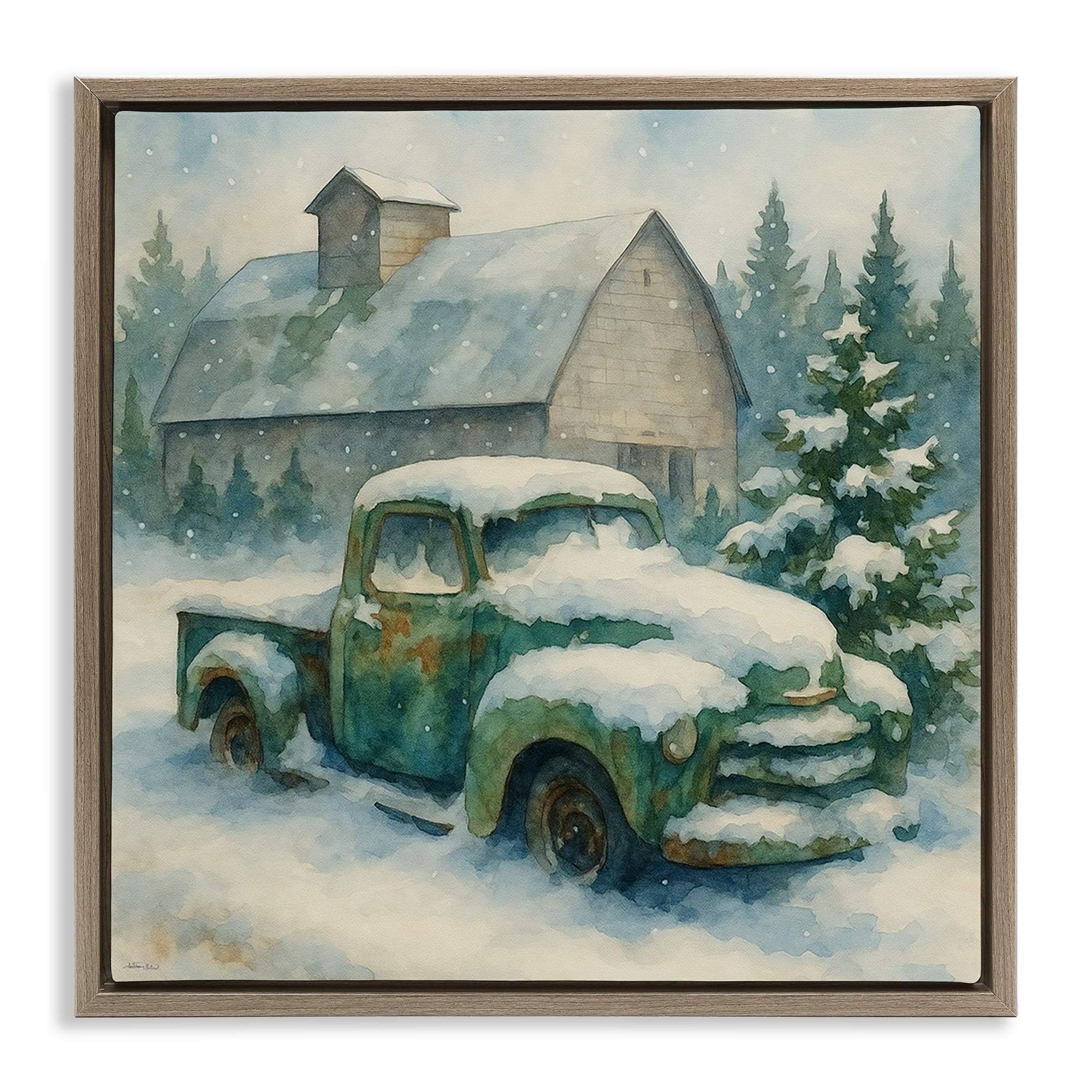 Stupell Industries Nostalgic Winter Farm Truck Brown Framed Floater Canvas Wall Art, design by Antony Smith
