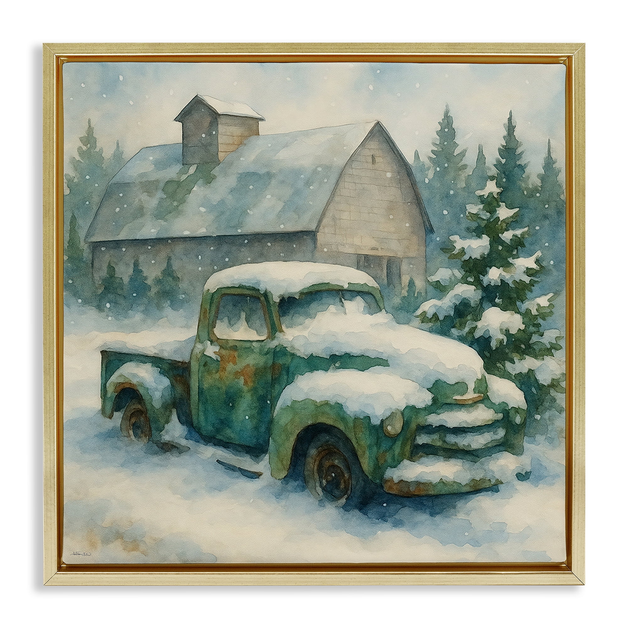 Stupell Industries Nostalgic Winter Farm Truck Gold Framed Floater Canvas Wall Art, design by Antony Smith