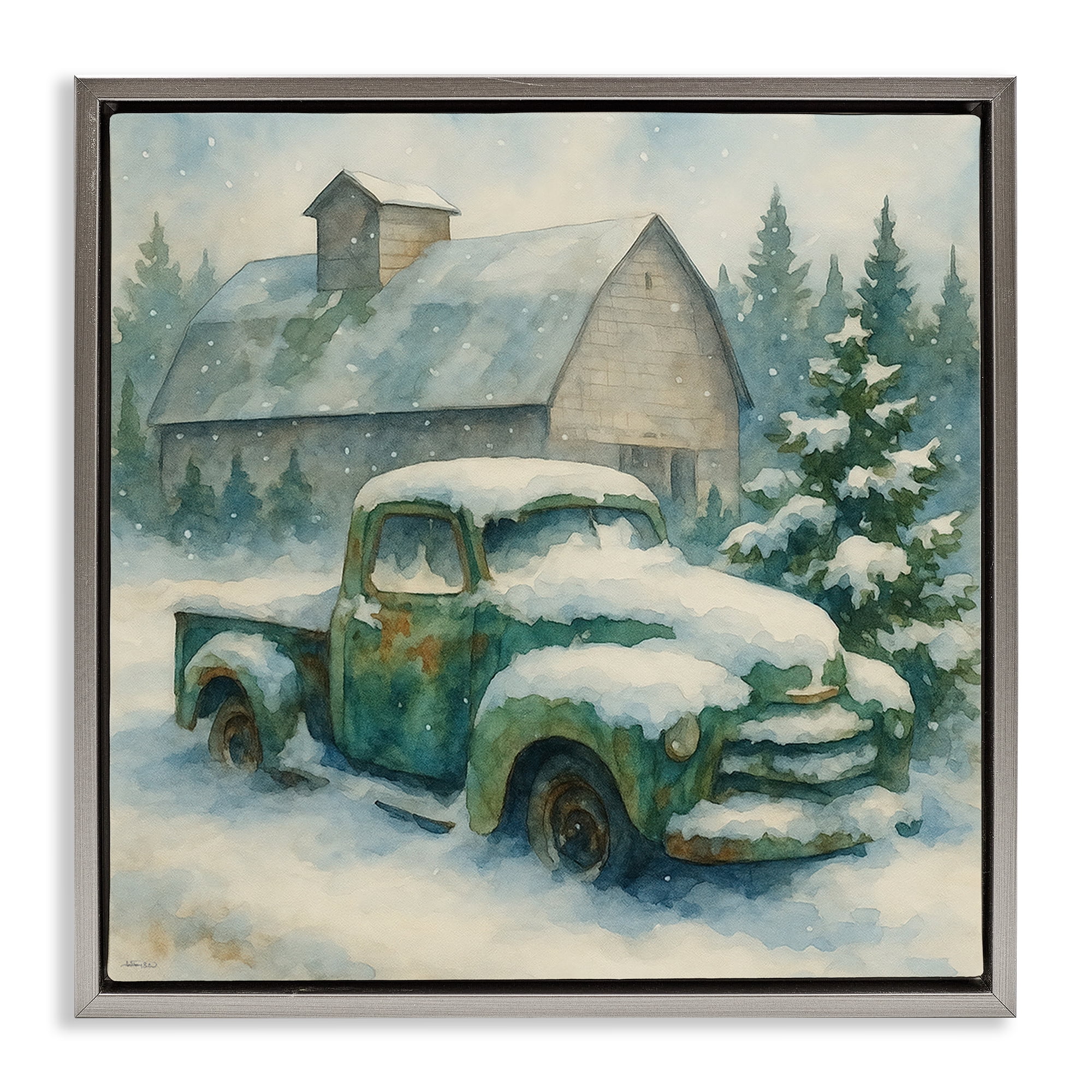 Stupell Industries Nostalgic Winter Farm Truck Gray Framed Floater Canvas Wall Art, design by Antony Smith