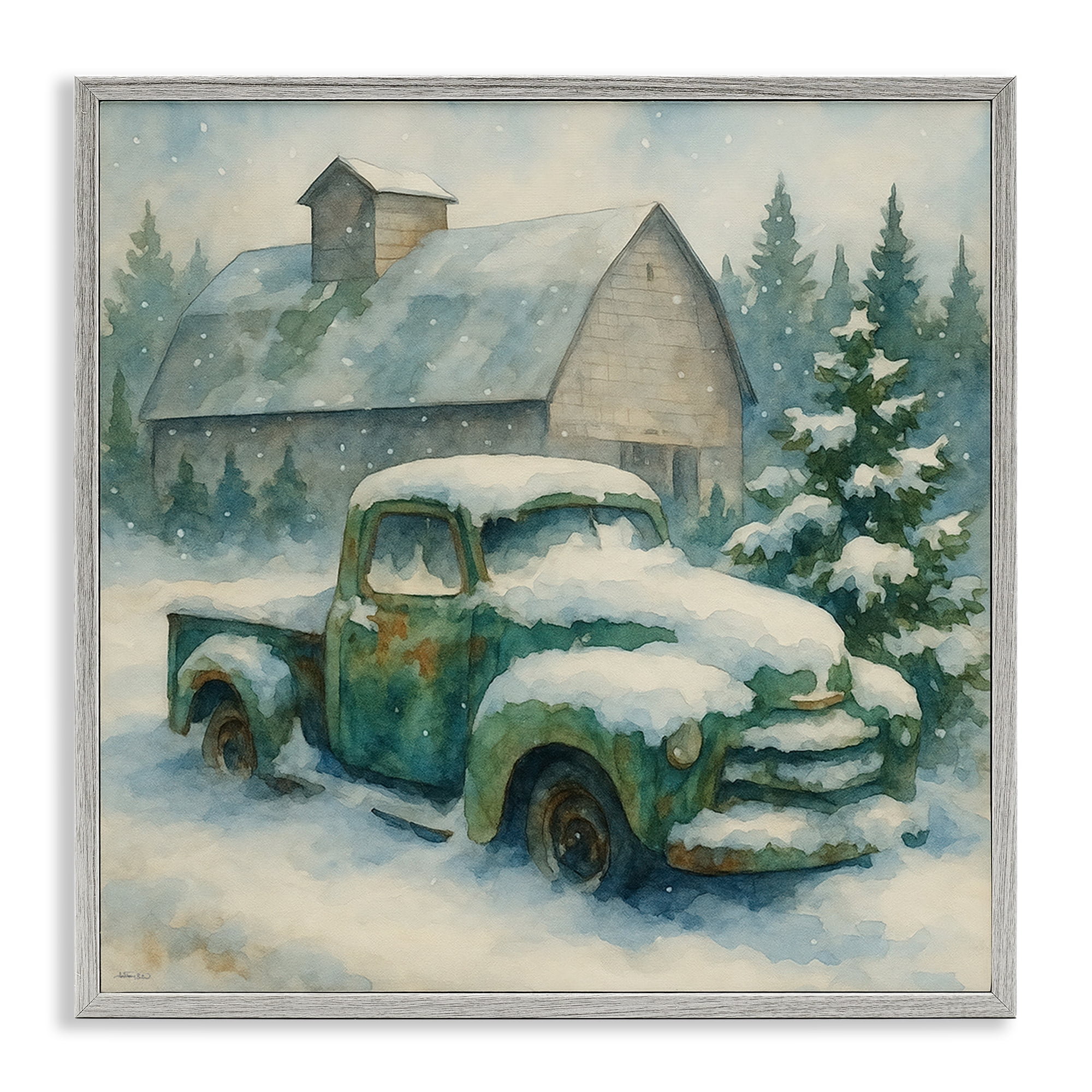 Stupell Industries Nostalgic Winter Farm Truck Gray Framed Giclee Art, design by Antony Smith