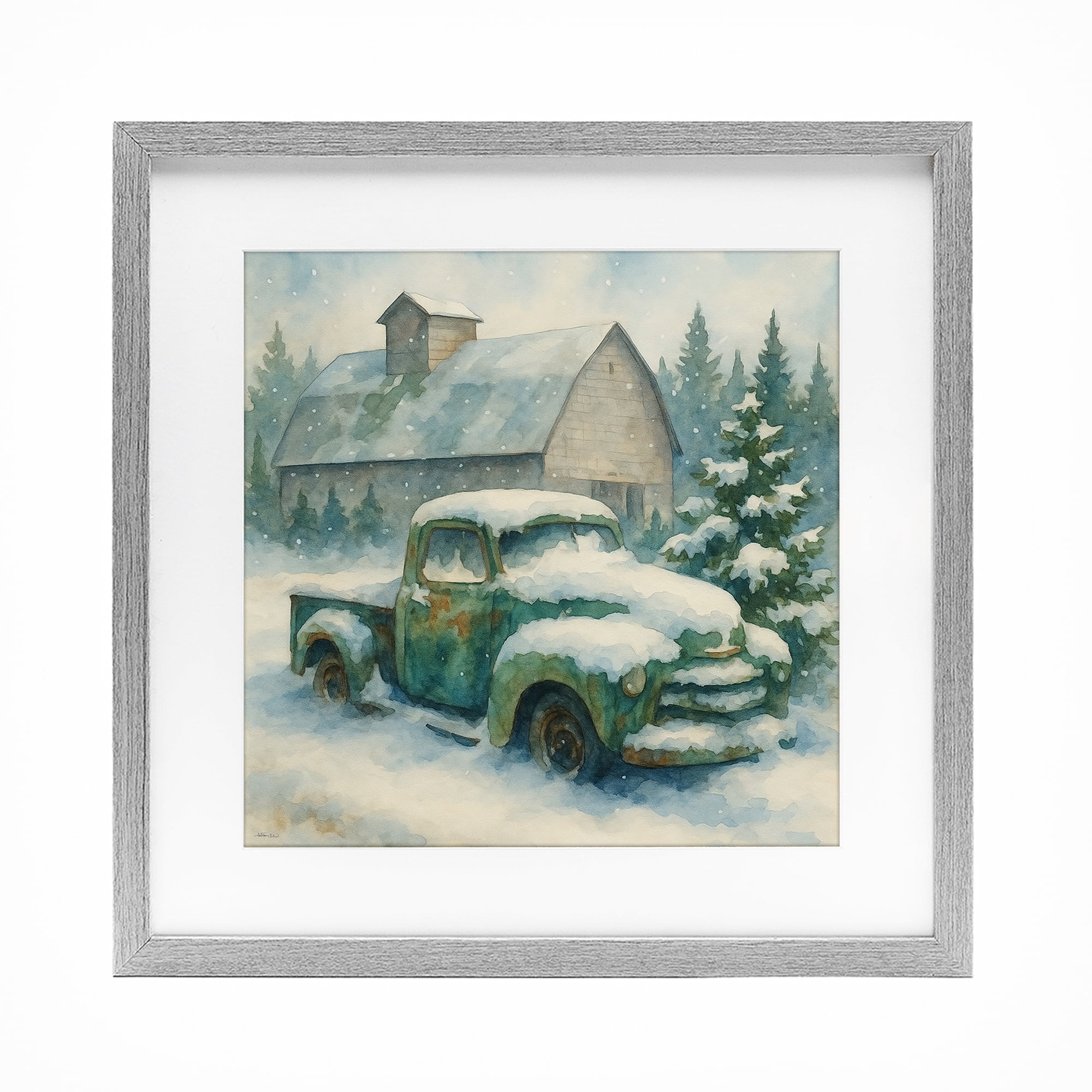 Stupell Industries Nostalgic Winter Farm Truck Gray Framed Print Under Glass, design by Antony Smith
