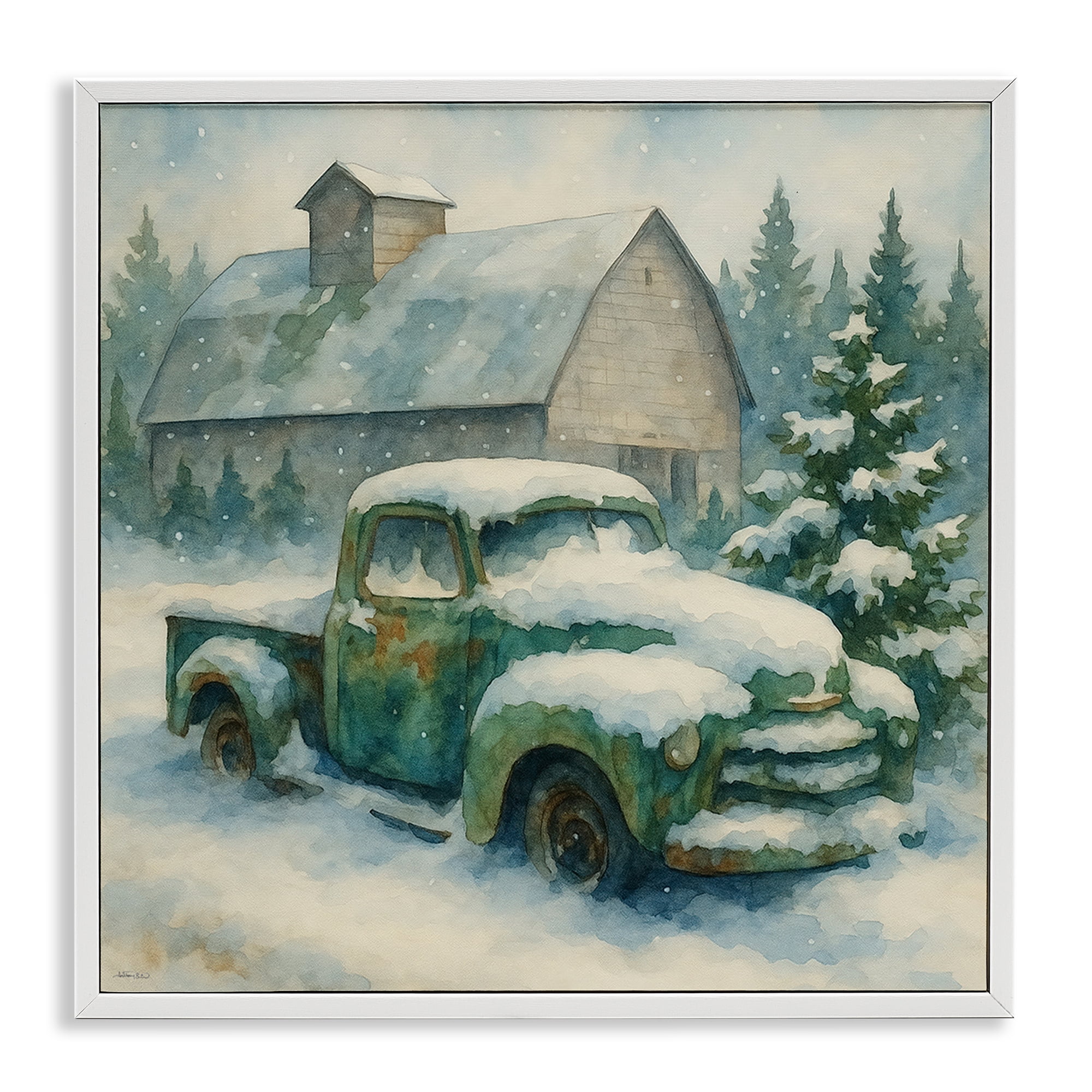 Stupell Industries Nostalgic Winter Farm Truck White Framed Giclee Art, design by Antony Smith