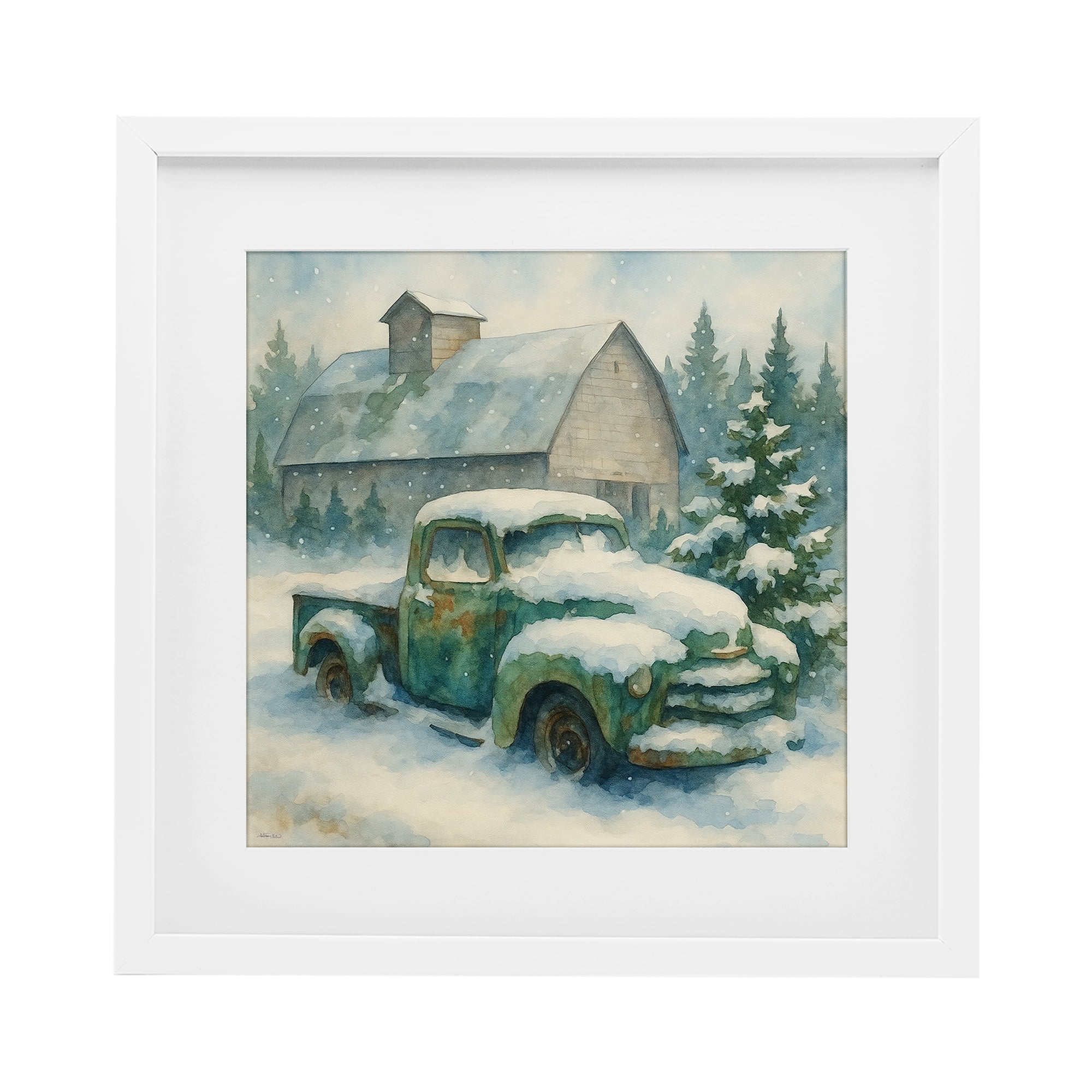 Stupell Industries Nostalgic Winter Farm Truck White Framed Print Under Glass, design by Antony Smith