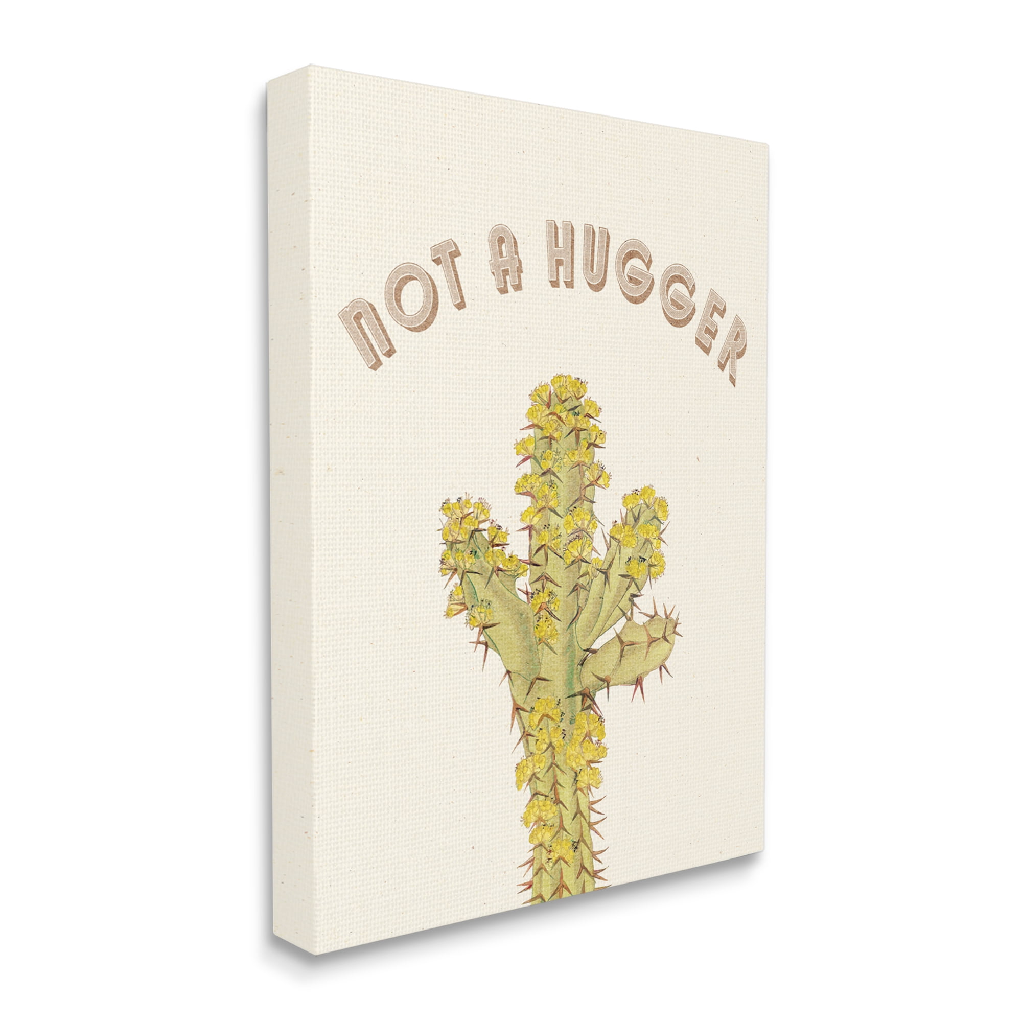 Stupell Industries Not A Hugger Phrase Vintage Yellow Floral Cactus Botanical & Floral Painting Gallery Wrapped Canvas Print Wall Art, 30 x 40