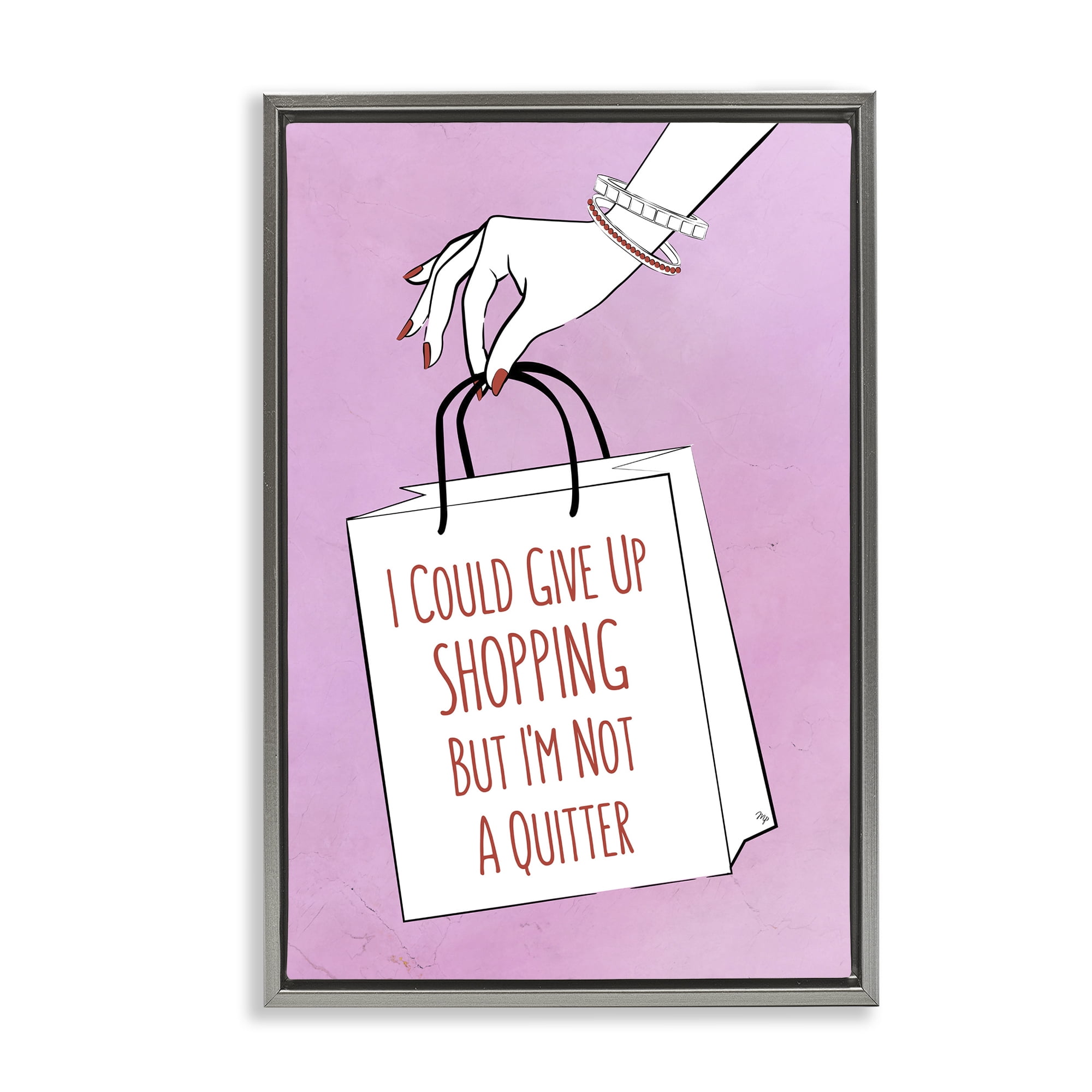 Stupell Industries Not A Quitter Shopping Gray Framed Floater Canvas Wall Art, design by Martina Pavlova