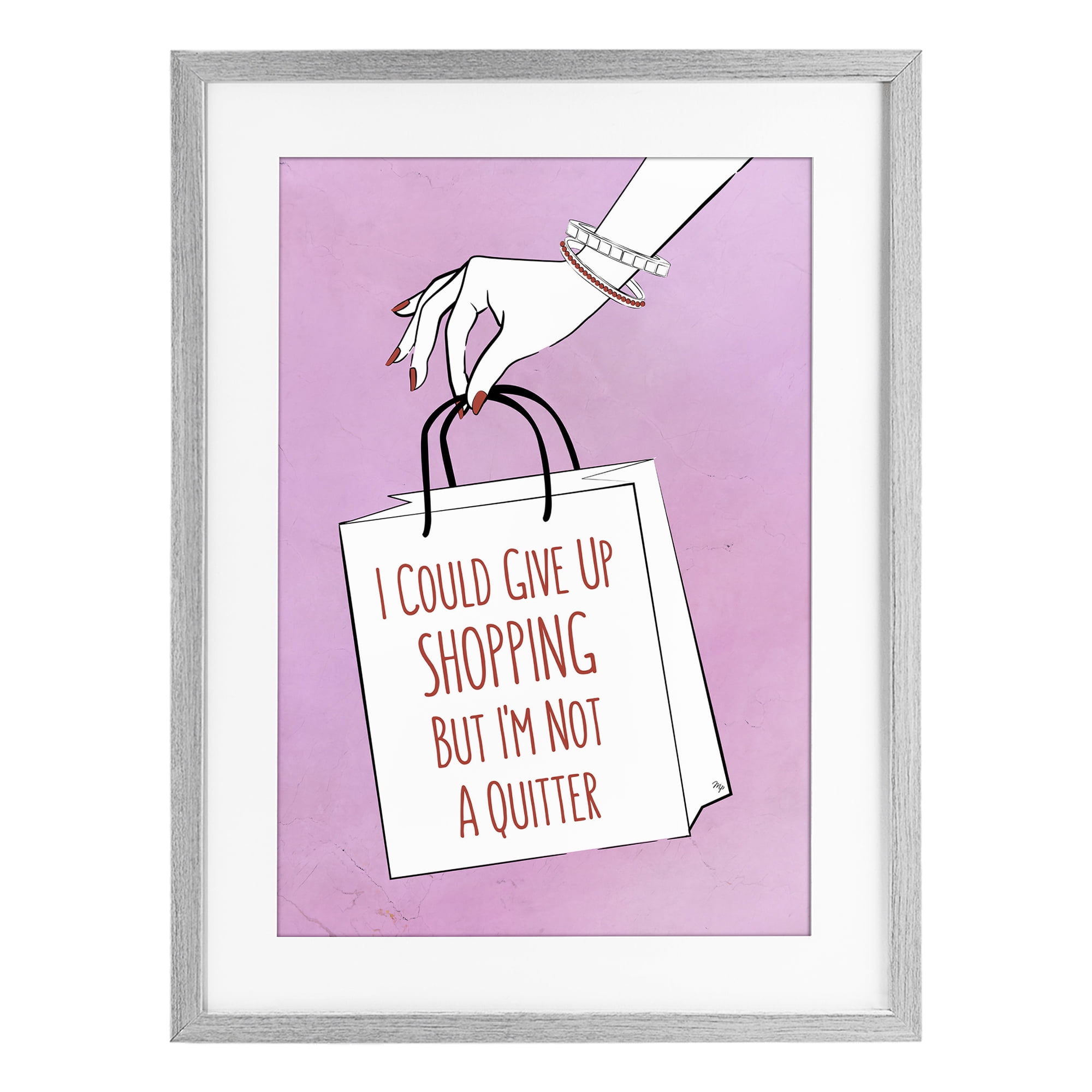 Stupell Industries Not A Quitter Shopping Gray Framed Print Under Glass, design by Martina Pavlova