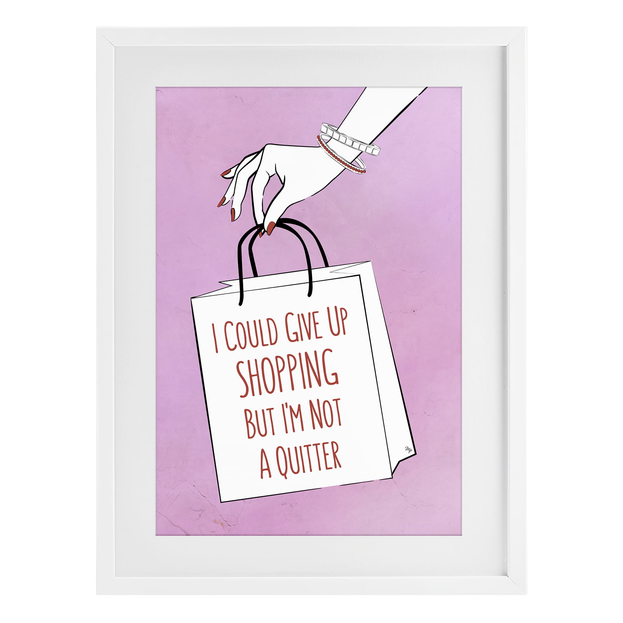 Stupell Industries Not A Quitter Shopping White Framed Print Under Glass, design by Martina Pavlova
