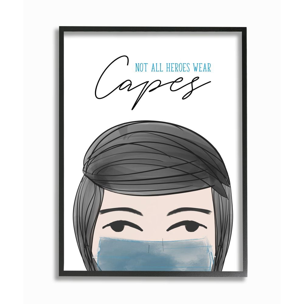 Stupell Industries Not All Heroes Wear Capes Face Mask Quote Framed Wall Art Design by Anna Quach, 11" x 14", Black Framed