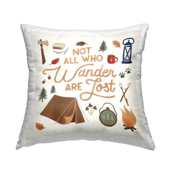 Stupell Industries Not All Who Wander Phrase Square Decorative Printed Throw Pillow, 18 x 18