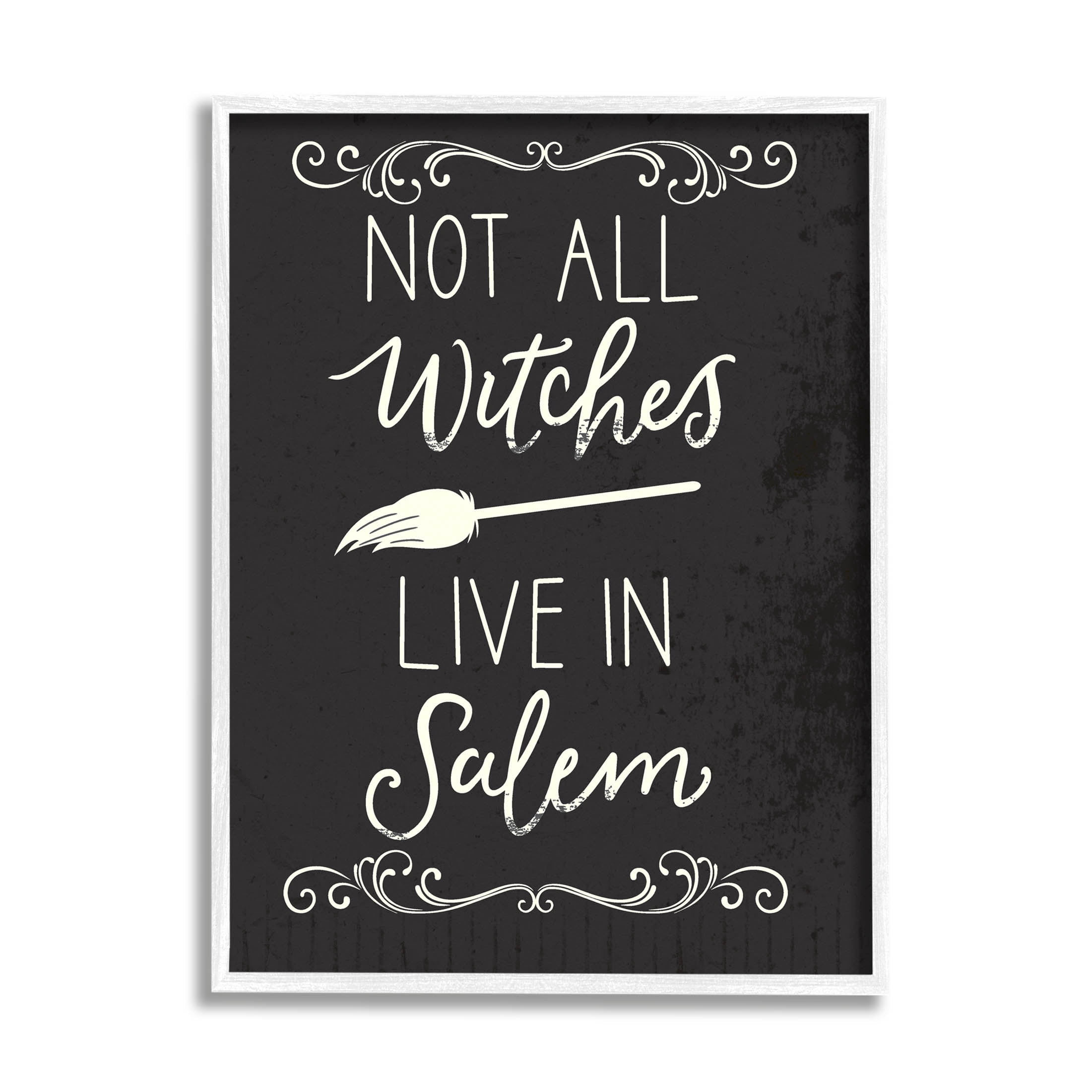 Stupell Industries Not All Witches Live In Salem Broom Graphic Art White Framed Art Print Wall Art, Design by Louise Allen Designs