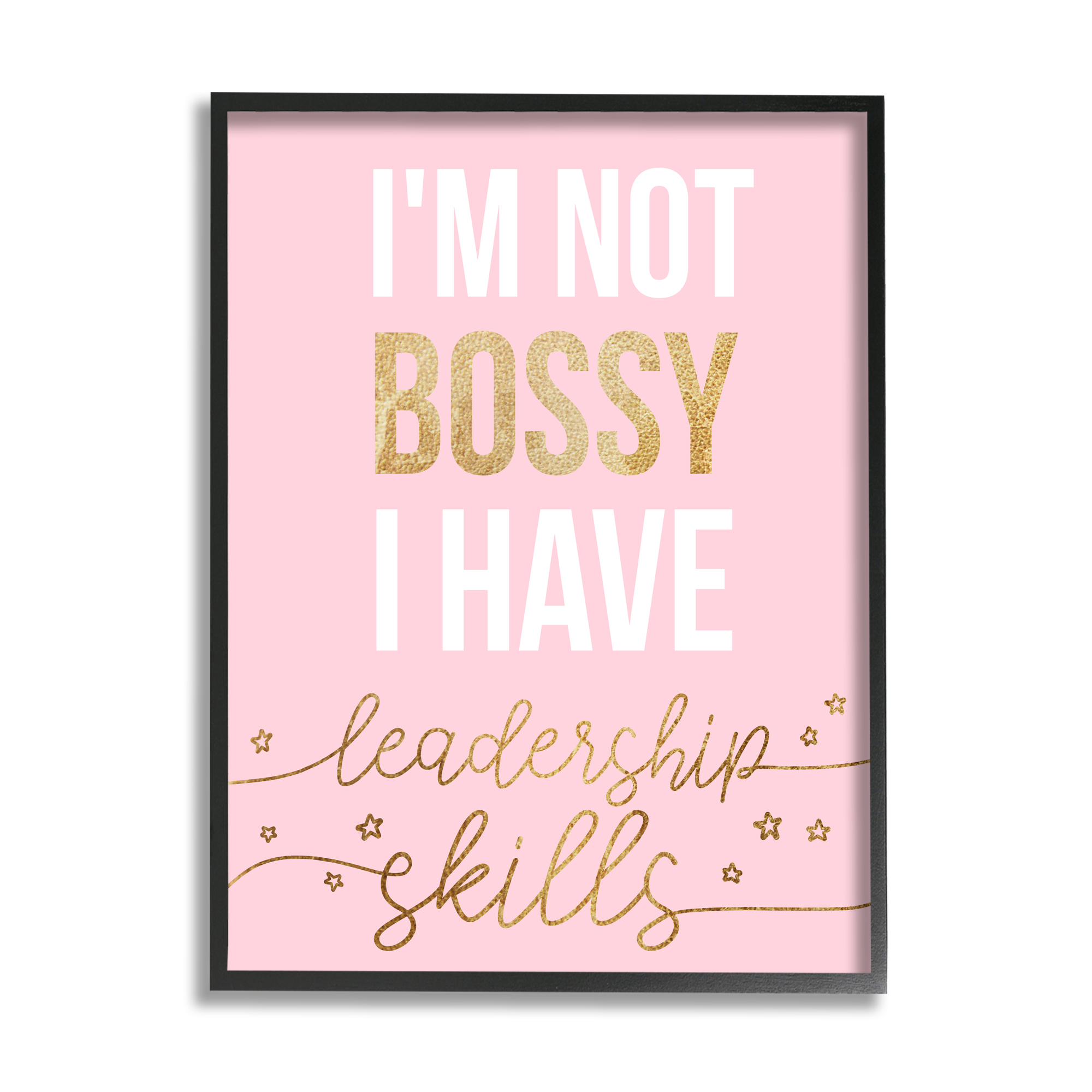 Stupell Industries Not Bossy Leadership Skills Inspirational Phrase Fun Stars Inspirational Painting Black Framed Art Print Wall Art, 24 x 30