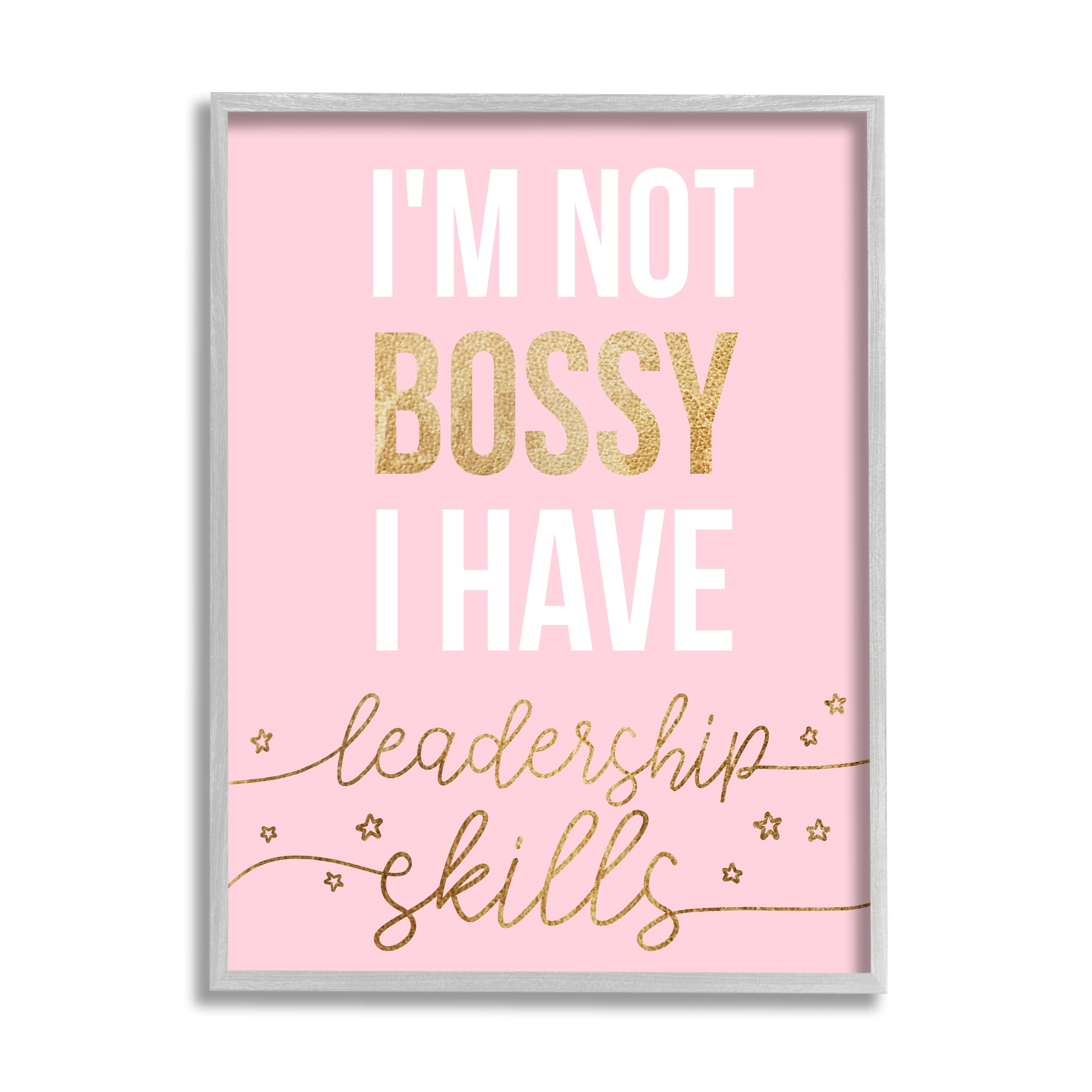 Stupell Industries Not Bossy Leadership Skills Inspirational Phrase Fun Stars Inspirational Painting Gray Framed Art Print Wall Art, 24 x 30