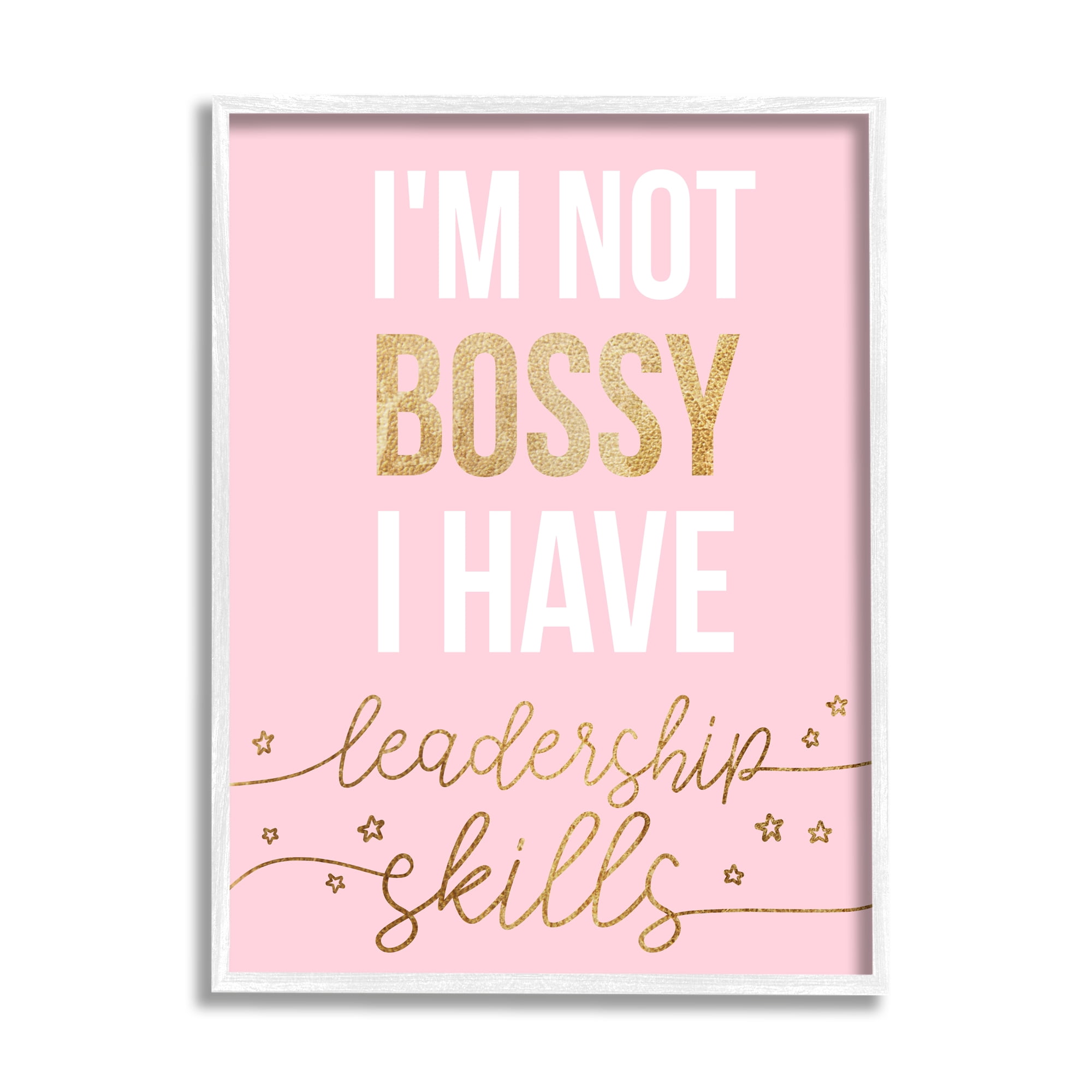 Stupell Industries Not Bossy Leadership Skills Inspirational Phrase Fun Stars Inspirational Painting White Framed Art Print Wall Art, 11 x 14