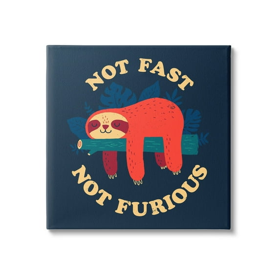 Stupell Industries Not Fast Furious Sleepy Orange Sloth Perched Branch Canvas Wall Art, 17 x 17, Design by Michael Buxton