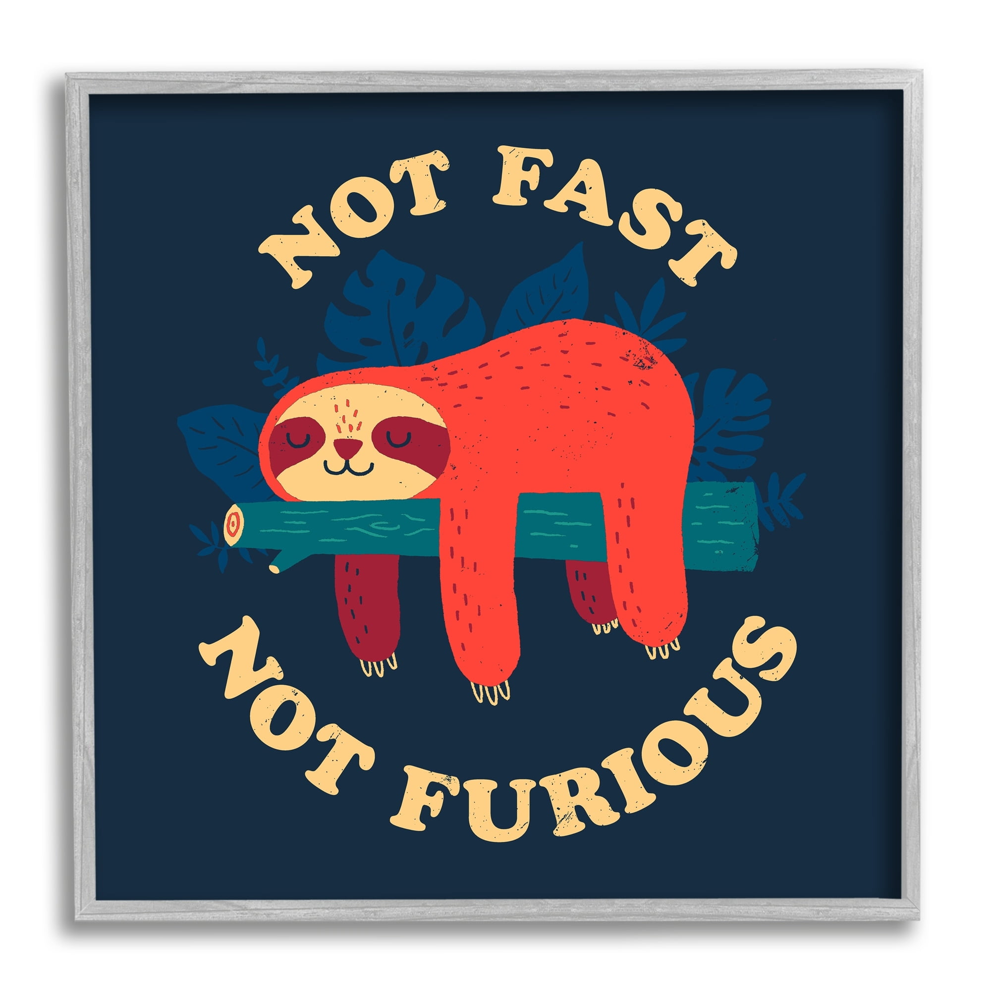 Stupell Industries Not Fast Furious Sleepy Orange Sloth Perched Branch Framed Wall Art, 17 x 17, Design by Michael Buxton