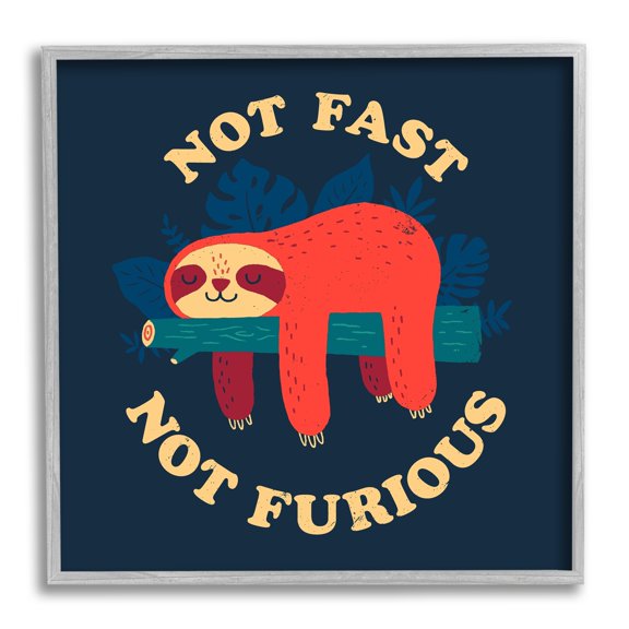 Stupell Industries Not Fast Furious Sleepy Orange Sloth Perched Branch Framed Wall Art, 24 x 24, Design by Michael Buxton