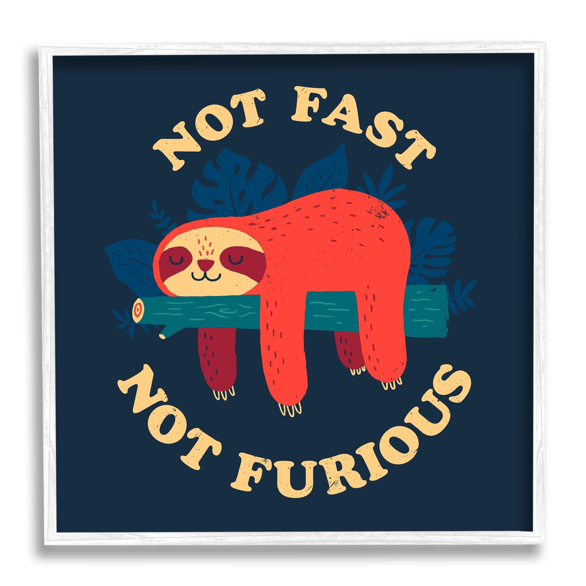 Stupell Industries Not Fast Furious Sleepy Orange Sloth Perched Branch Framed Wall Art, 24 x 24, Design by Michael Buxton