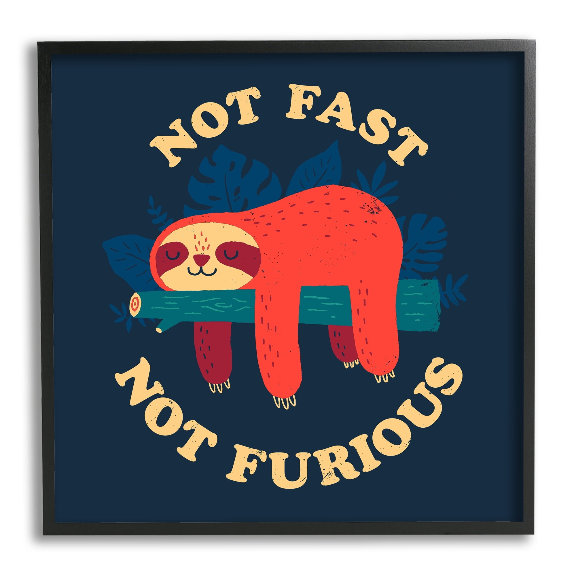 Stupell Industries Not Fast Furious Sleepy Orange Sloth Perched Branch Framed Wall Art, 24 x 24, Design by Michael Buxton
