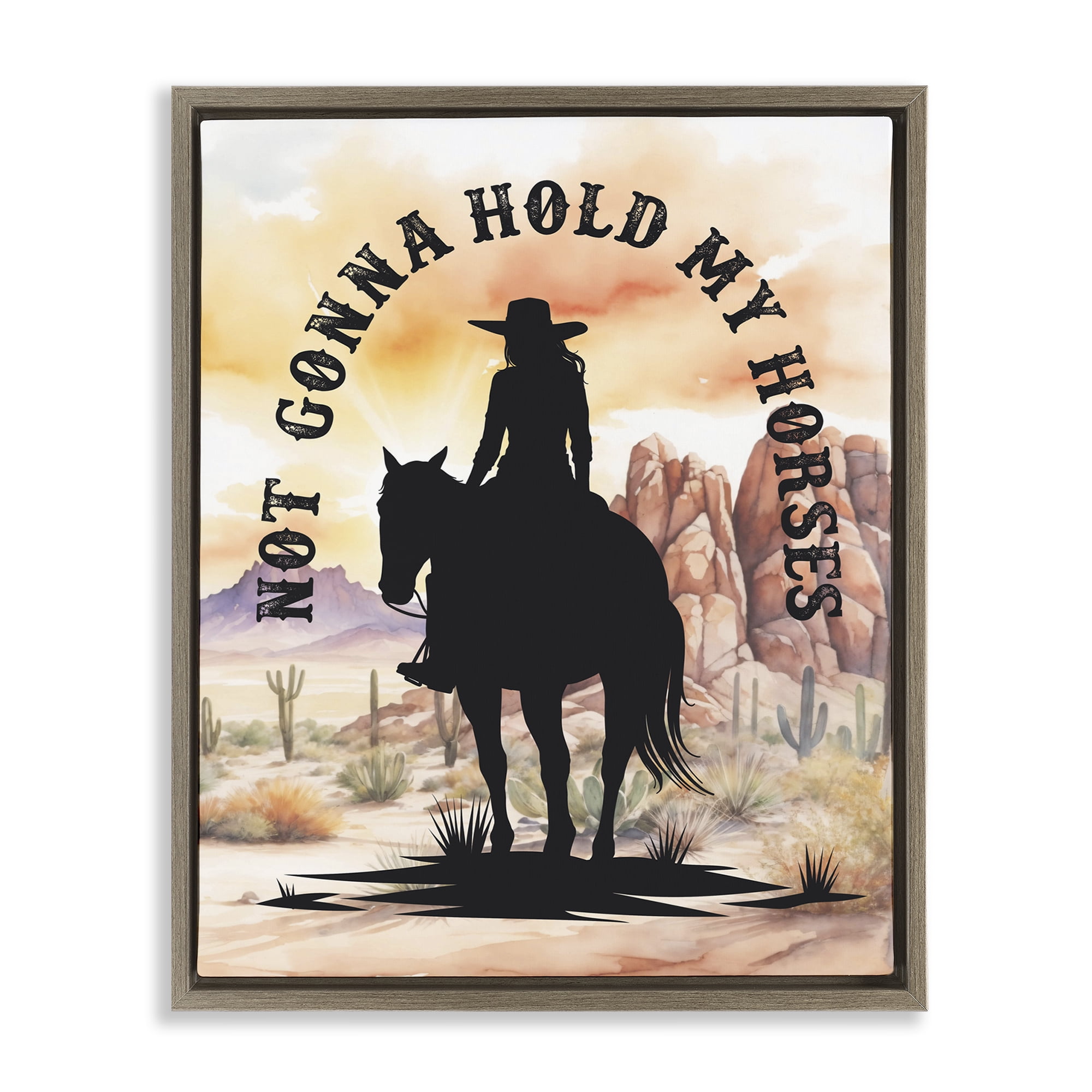 Stupell Industries Not Gonna Hold My Horses People Painting Brown Floater Framed Canvas Art Print Wall Art, 17 x 21