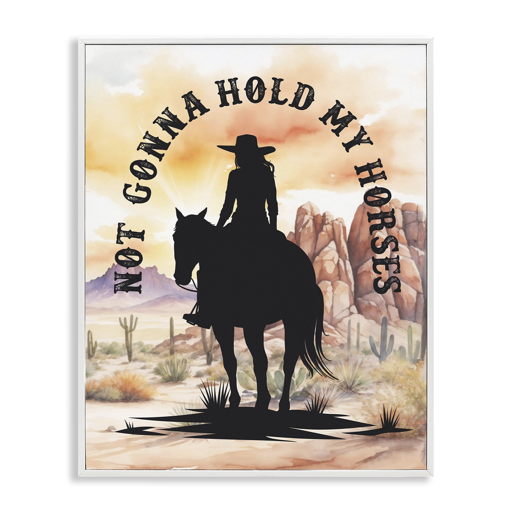 Stupell Industries Not Gonna Hold My Horses People Painting White Framed Art Print Wall Art, 24 x 30