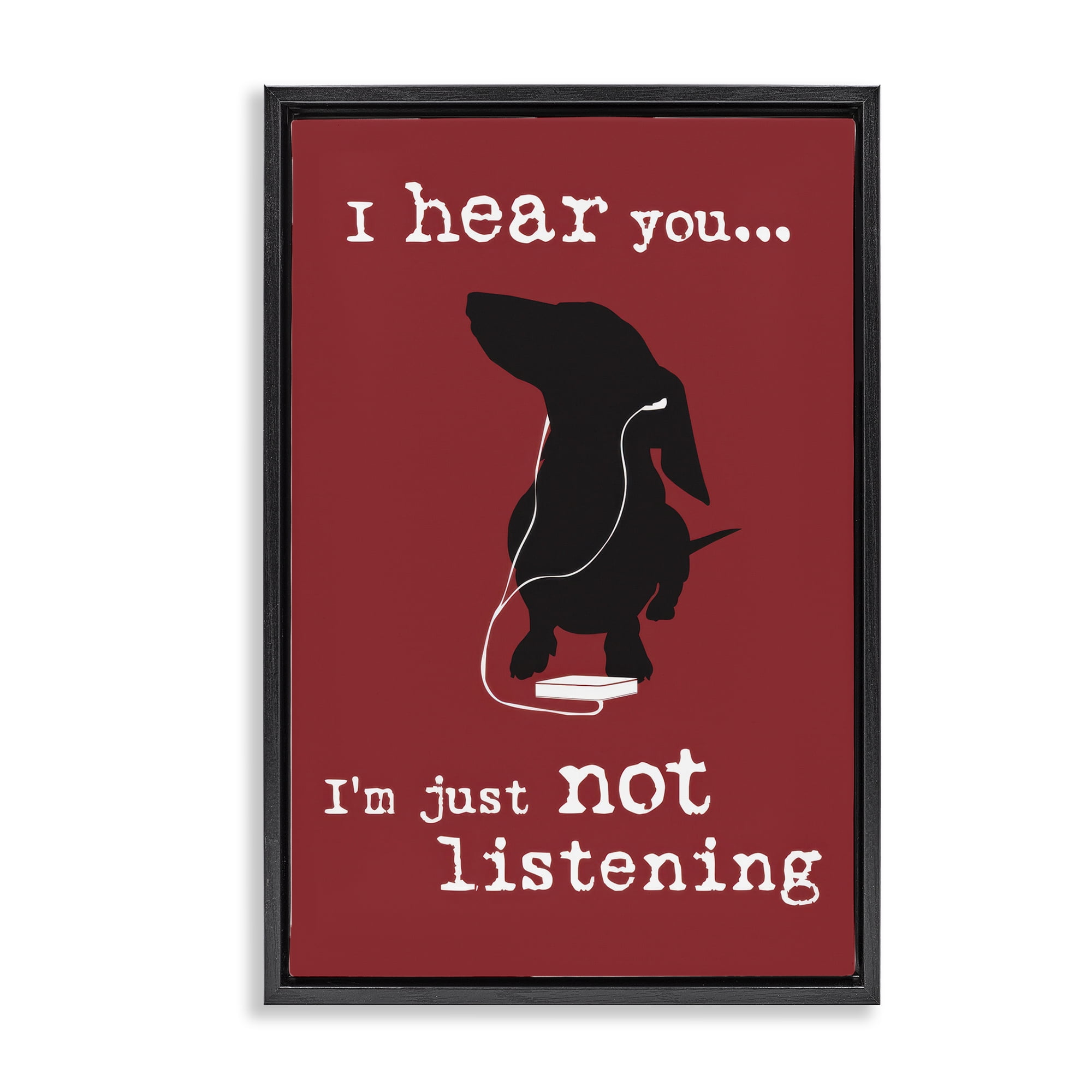 Stupell Industries Not Listening Dog Headphones Animals Painting Black Floater Framed Canvas Art Print Wall Art, 17 x 25