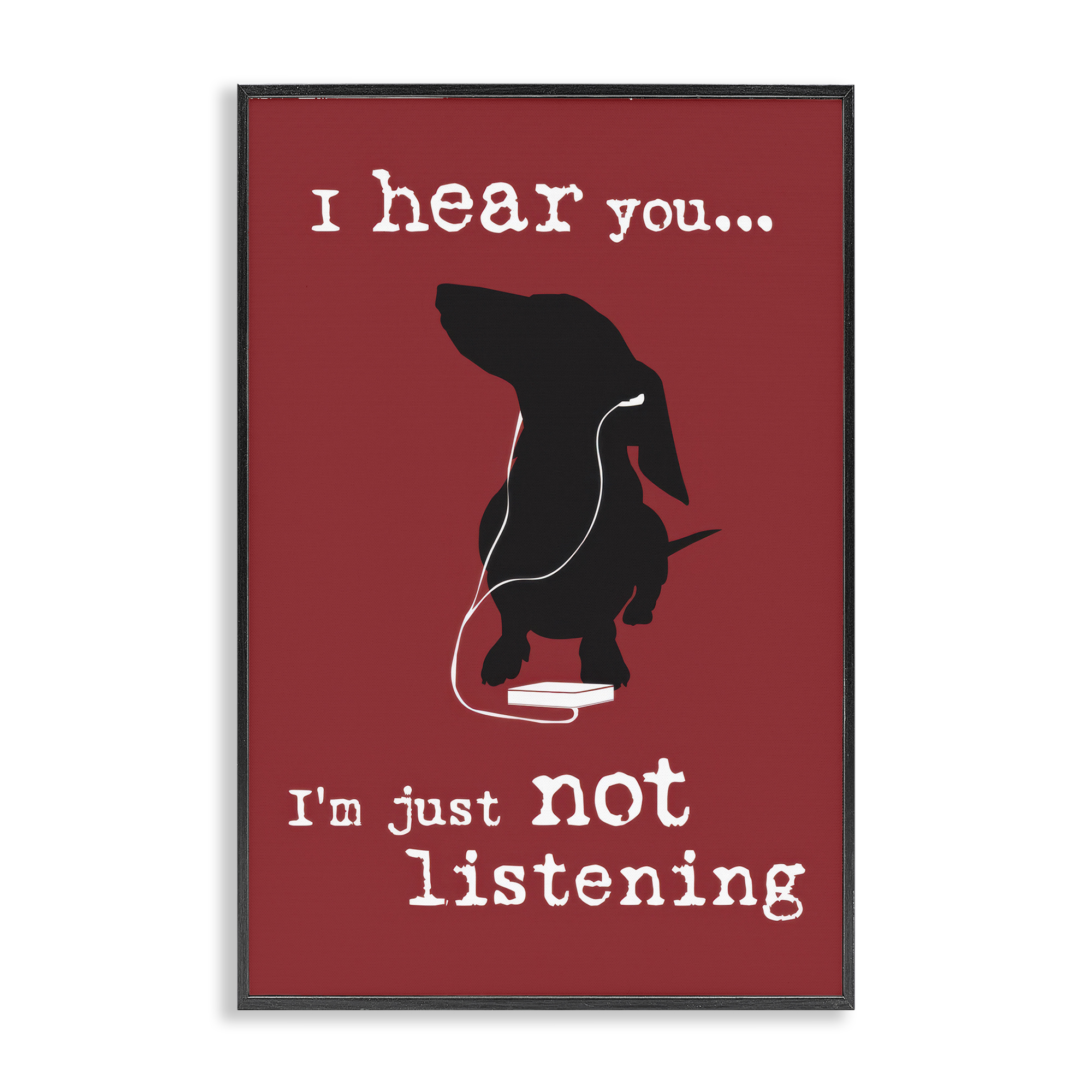 Stupell Industries Not Listening Dog Headphones Animals Painting Black Framed Art Print Wall Art, 20 x 30