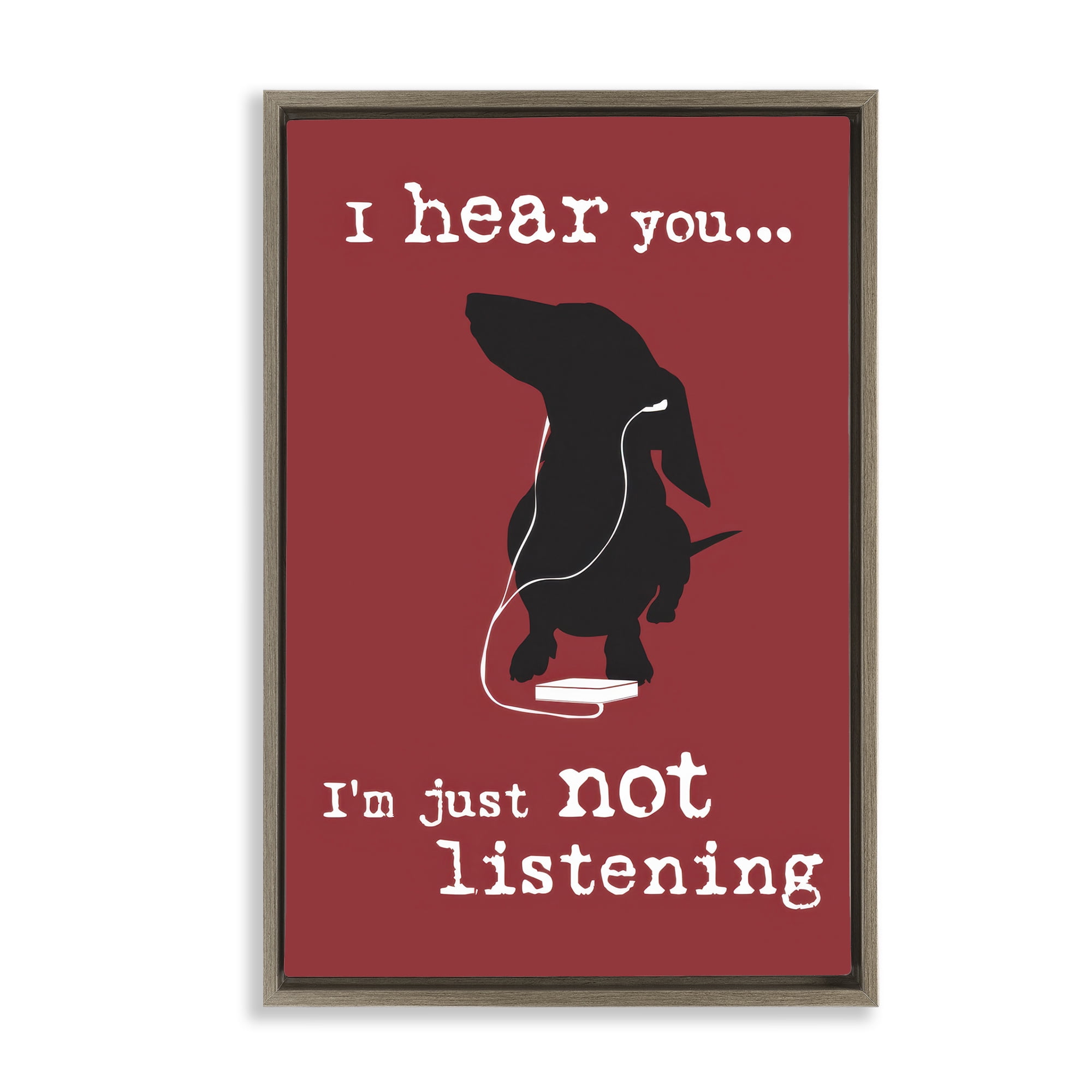 Stupell Industries Not Listening Dog Headphones Animals Painting Brown Floater Framed Canvas Art Print Wall Art, 17 x 25
