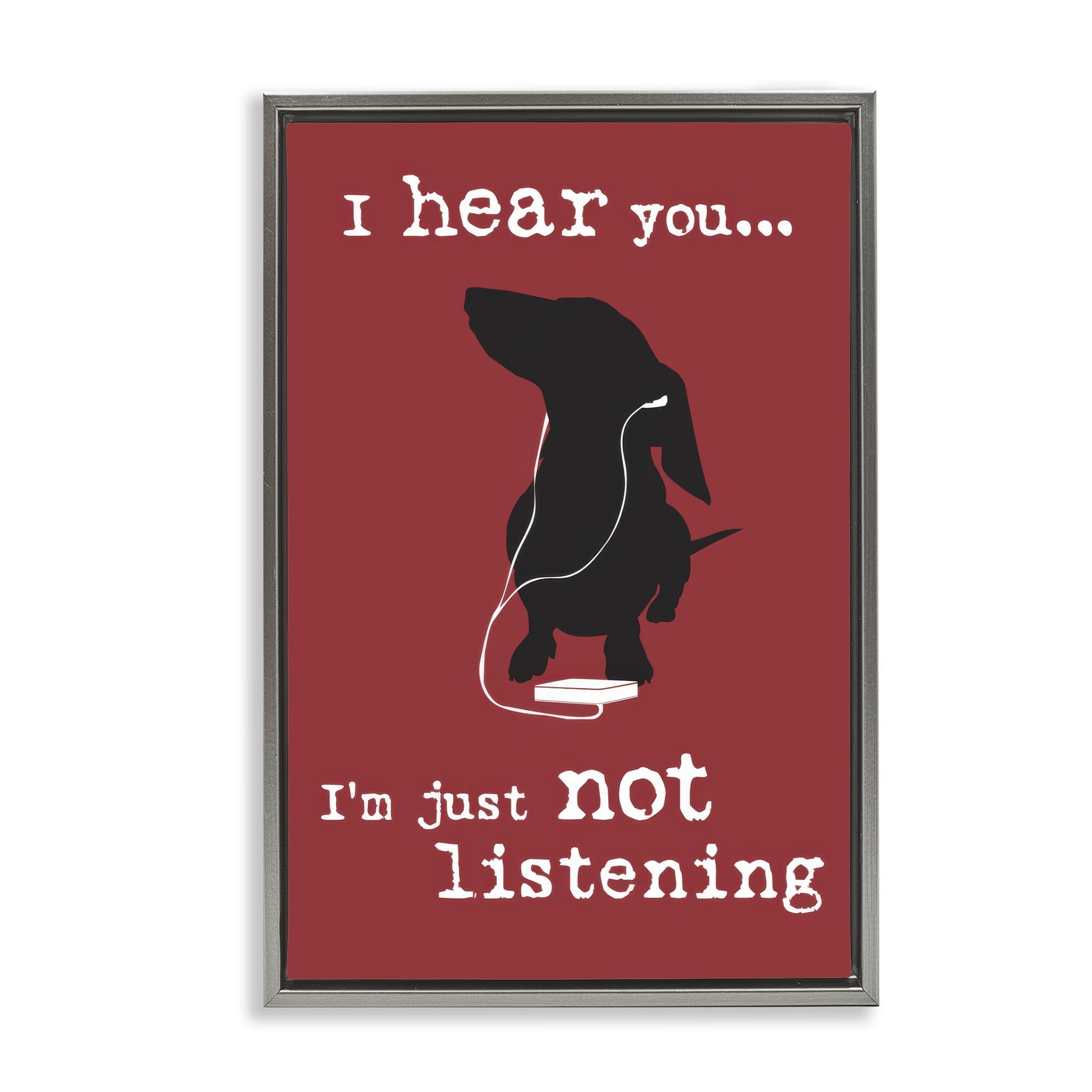 Stupell Industries Not Listening Dog Headphones Animals Painting Gray Floater Framed Canvas Art Print Wall Art, 17 x 25