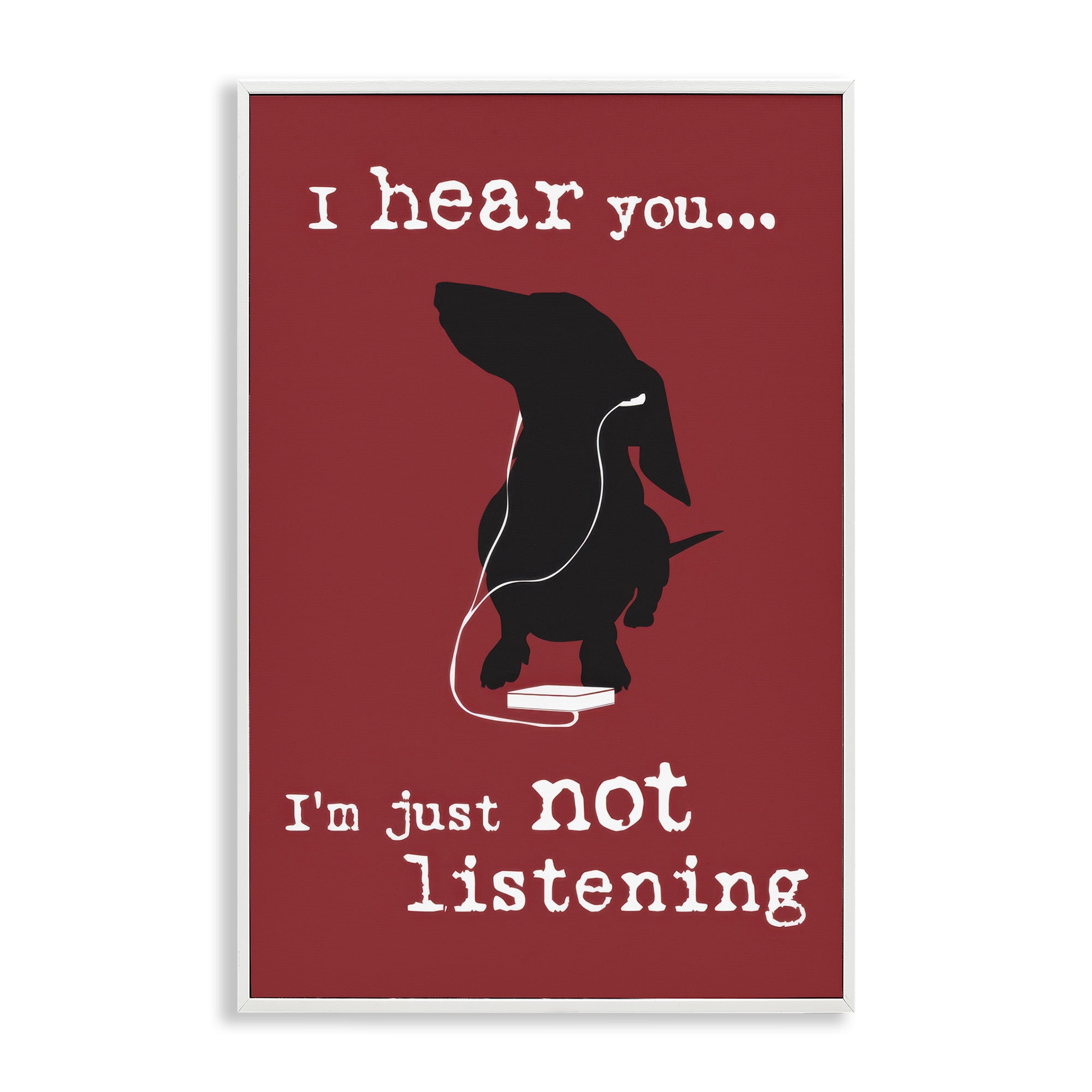Stupell Industries Not Listening Dog Headphones Animals Painting White Framed Art Print Wall Art, 20 x 30