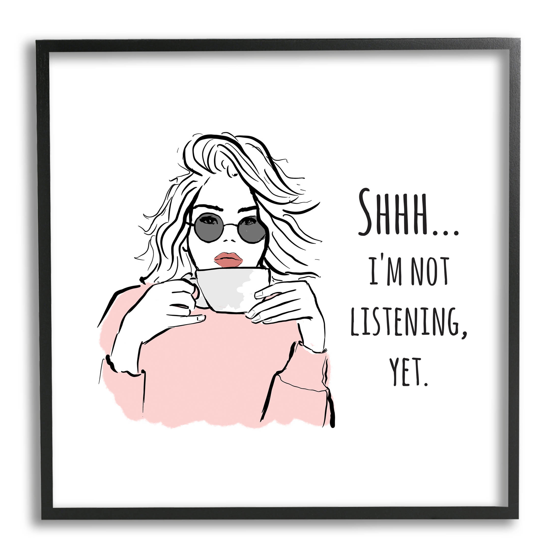 Stupell Industries Not Listening Yet Funny Coffee Graphic Art Black Framed Art Print Wall Art, Design by Alison Petrie