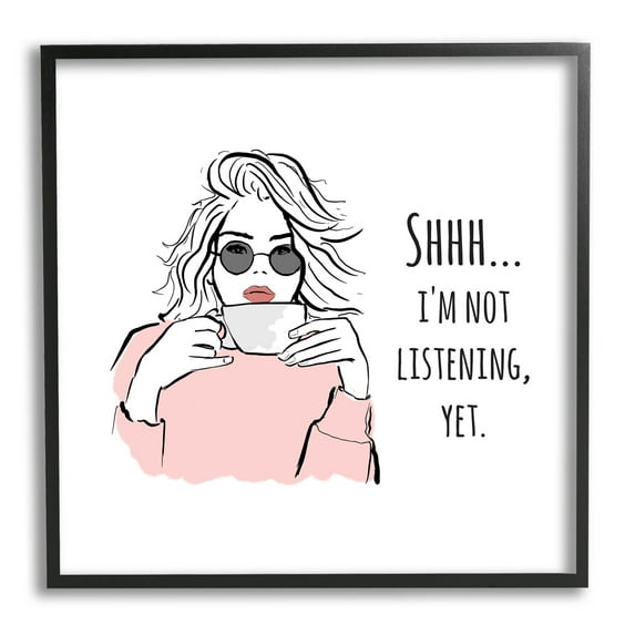 Stupell Industries Not Listening Yet Funny Coffee Graphic Art Black Framed Art Print Wall Art, Design by Alison Petrie