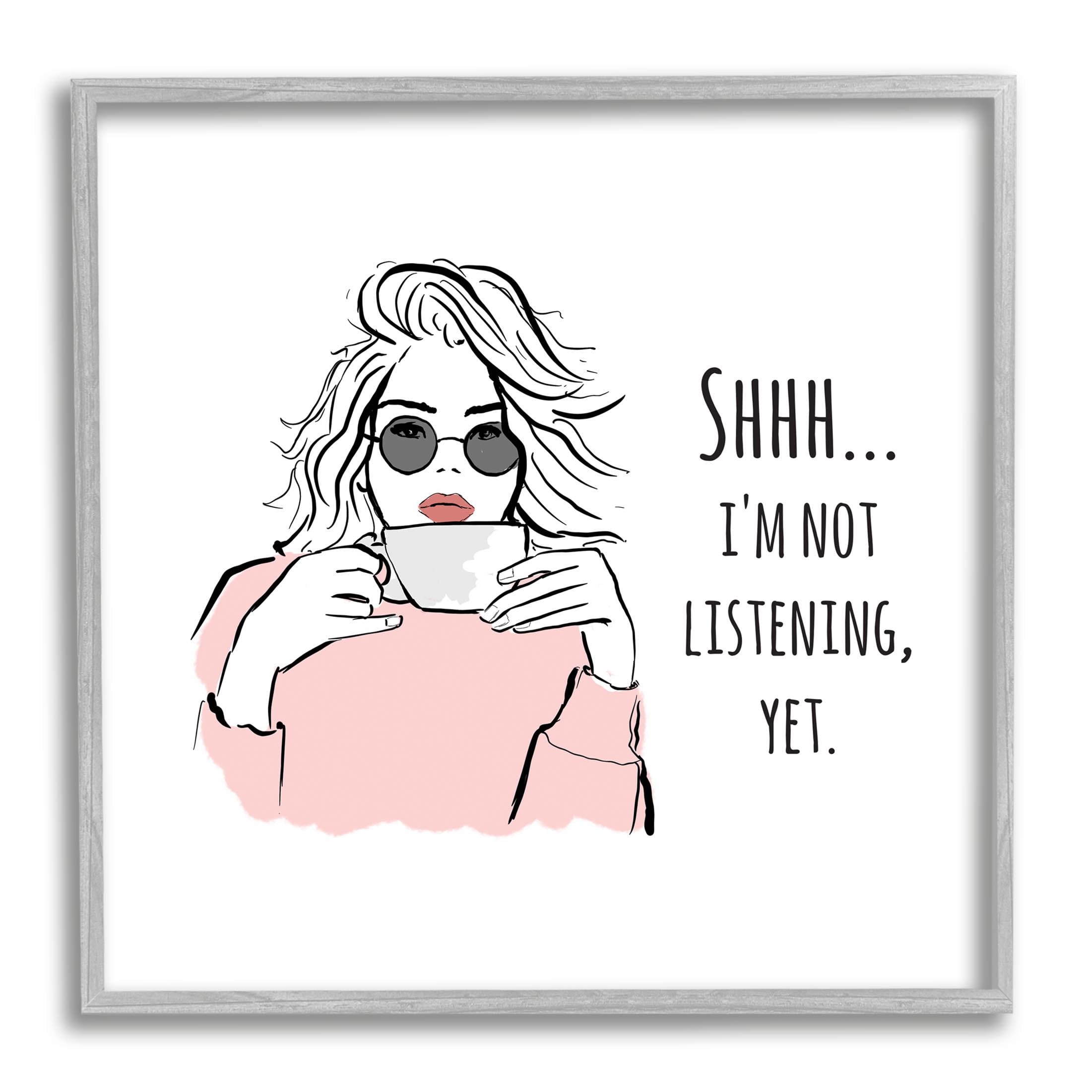 Stupell Industries Not Listening Yet Funny Coffee Graphic Art Gray Framed Art Print Wall Art, Design by Alison Petrie