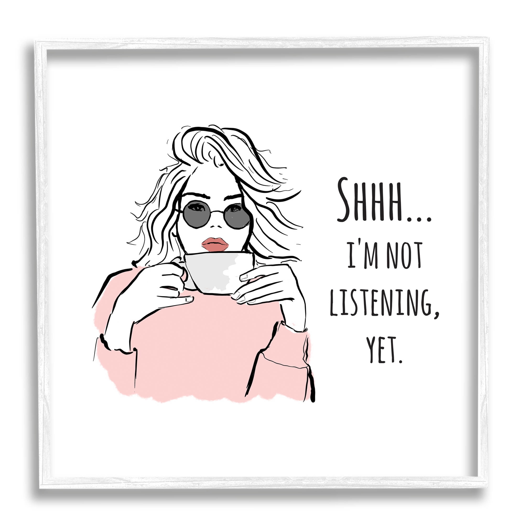 Stupell Industries Not Listening Yet Funny Coffee Graphic Art White Framed Art Print Wall Art, Design by Alison Petrie