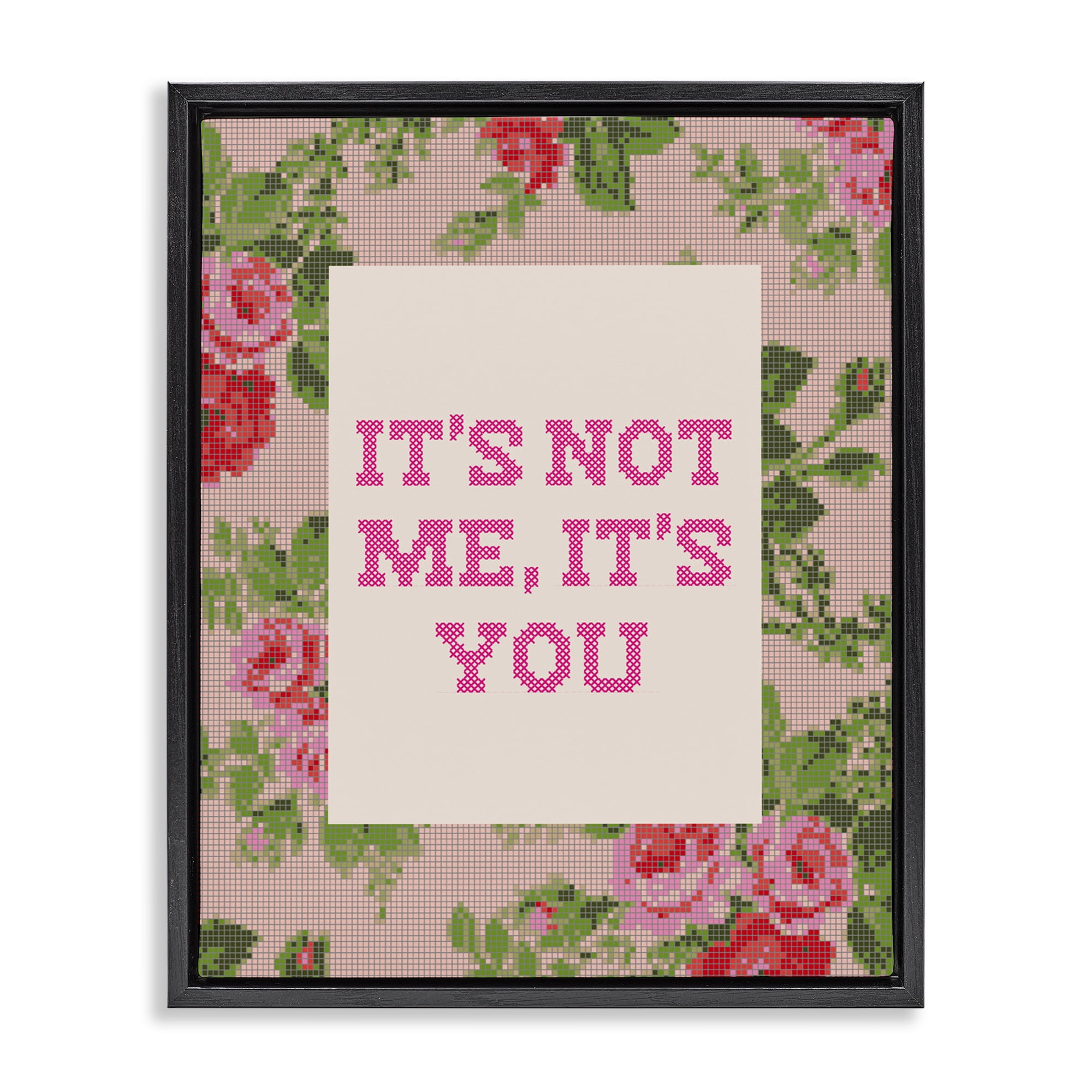 Stupell Industries Not Me It's You Faux Cross Stitch Black Framed Floater Canvas Wall Art, design by Lil' Rue