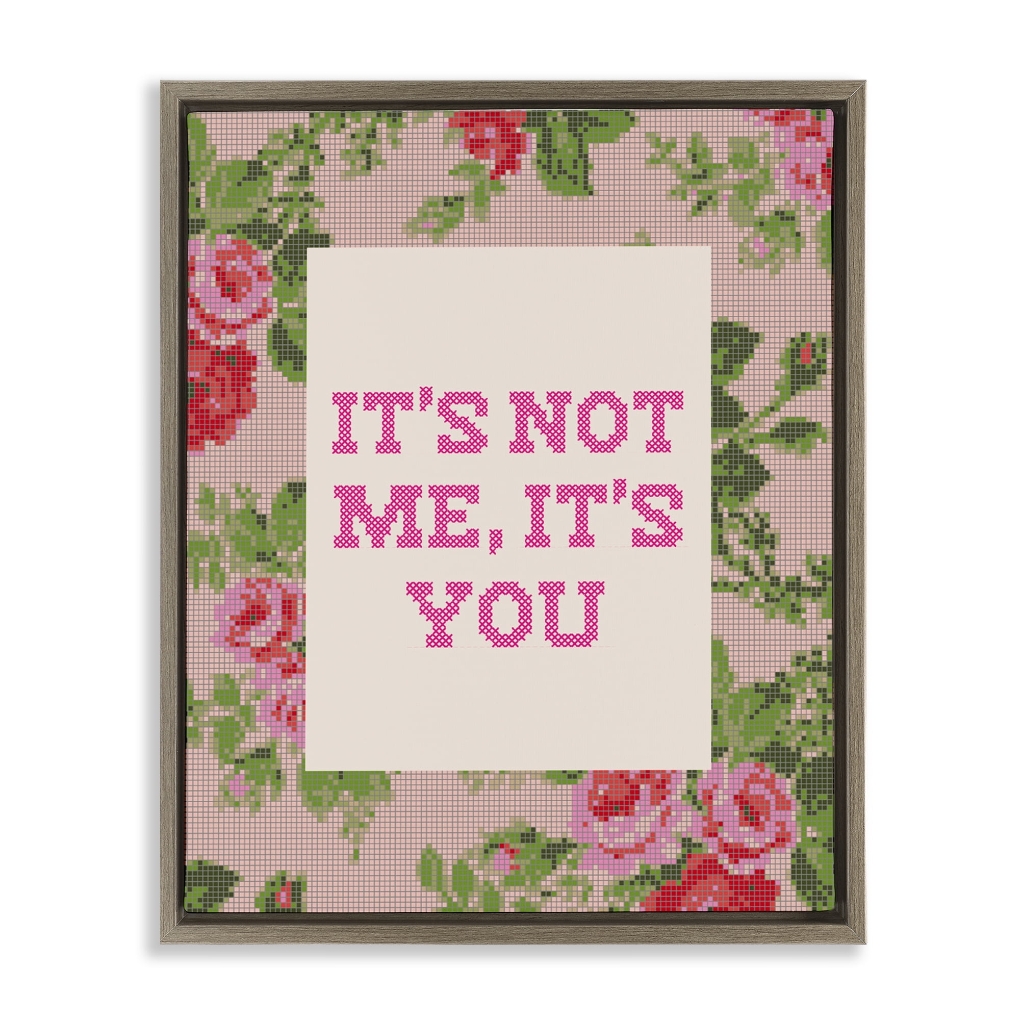 Stupell Industries Not Me It's You Faux Cross Stitch Brown Framed Floater Canvas Wall Art, design by Lil' Rue