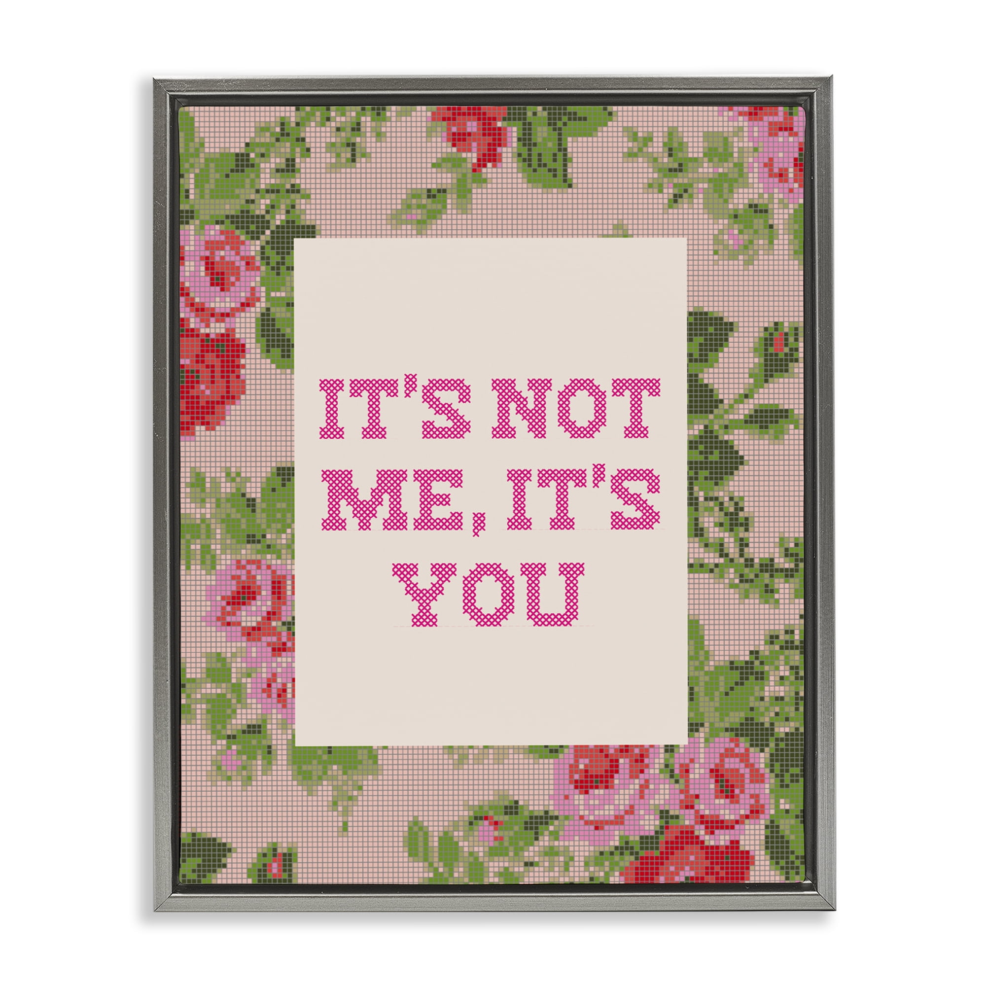 Stupell Industries Not Me It's You Faux Cross Stitch Gray Framed Floater Canvas Wall Art, design by Lil' Rue