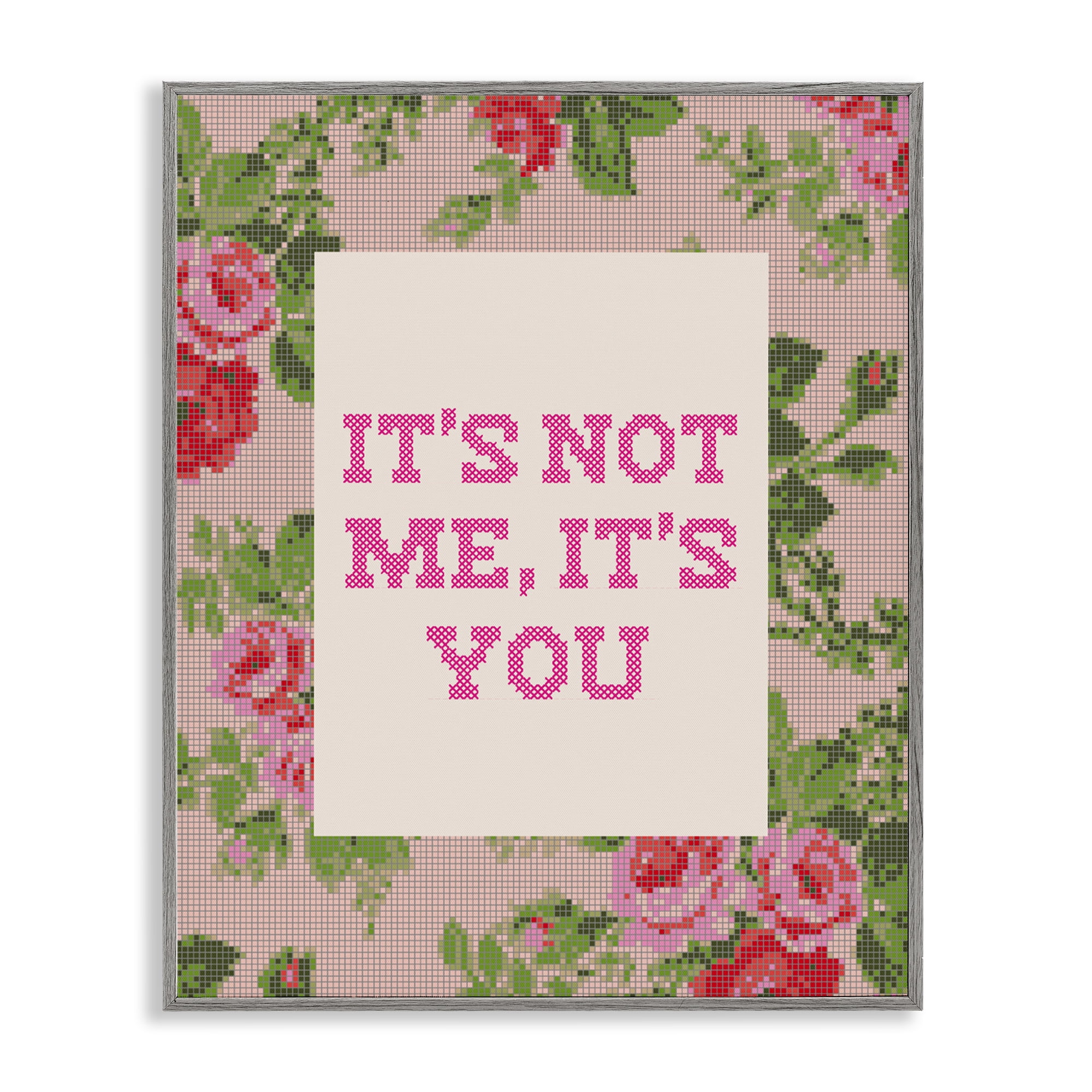Stupell Industries Not Me It's You Faux Cross Stitch Gray Framed Giclee Art, design by Lil' Rue