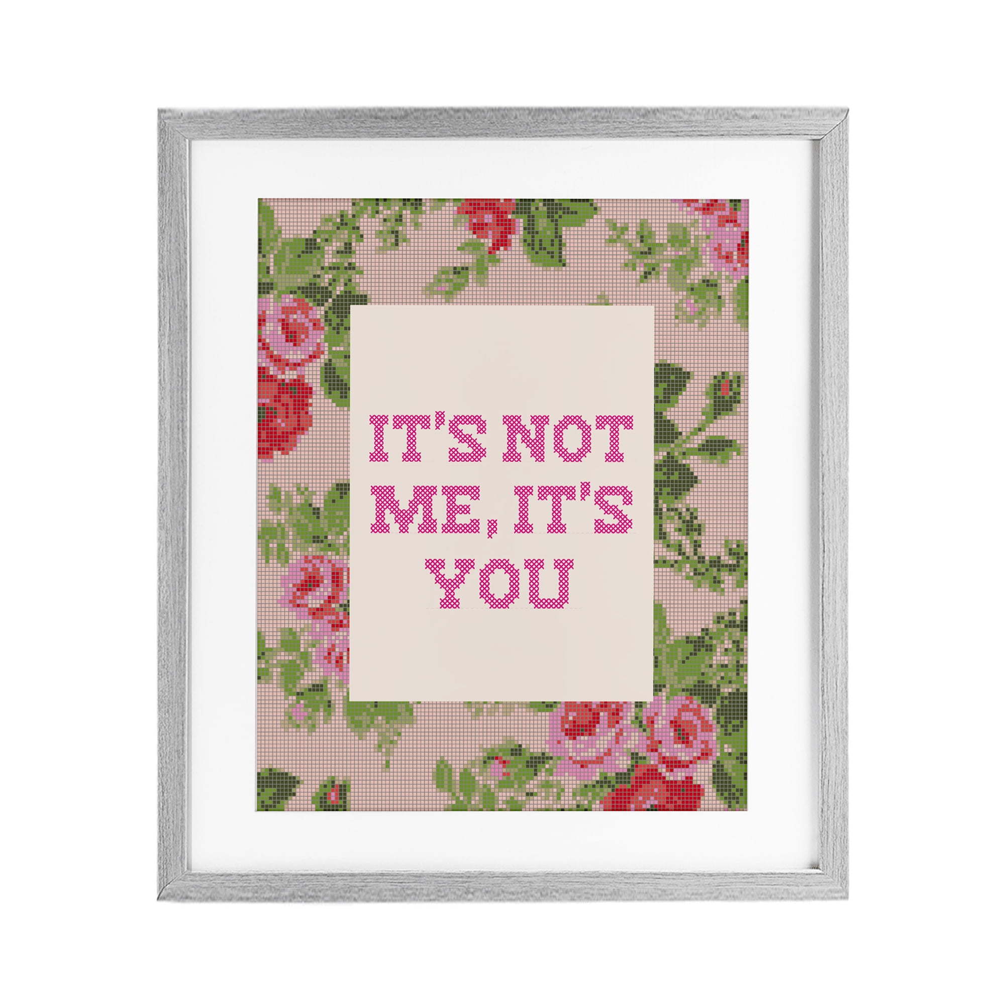 Stupell Industries Not Me It's You Faux Cross Stitch Gray Framed Print Under Glass, design by Lil' Rue