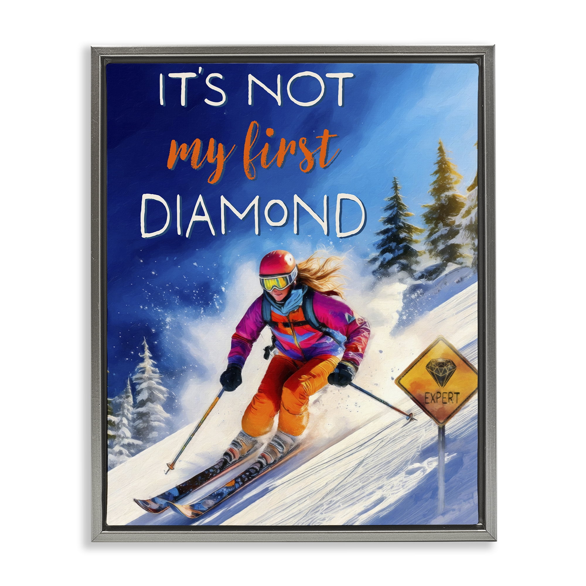 Stupell Industries Not My First Diamond Gray Framed Floater Canvas Wall Art, design by Grotto Studios