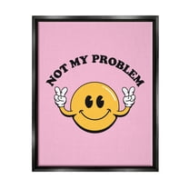 Stupell Industries Not My Problem Retro Smiley Typography Painting Black Floater Framed Canvas Art Print Wall Art, 17 x 21