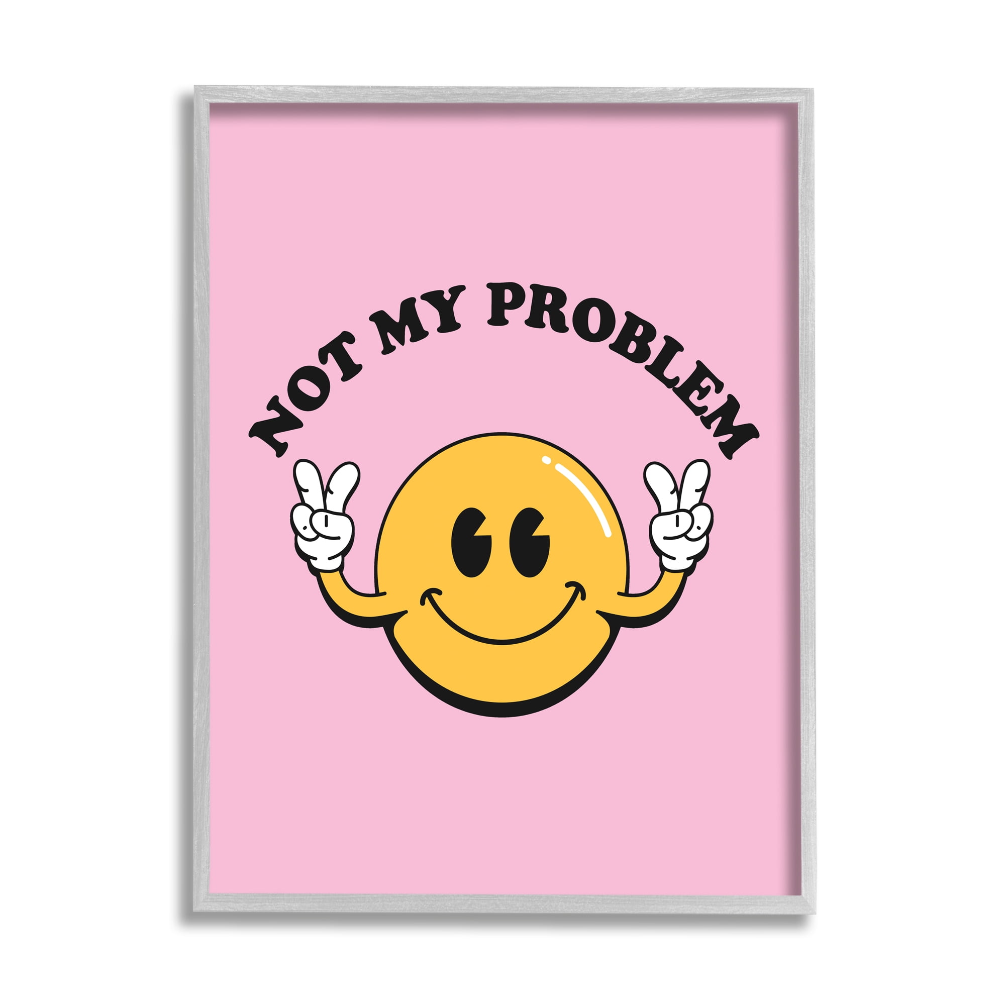 Stupell Industries Not My Problem Retro Smiley Typography Painting Gray Framed Art Print Wall Art, 16 x 20