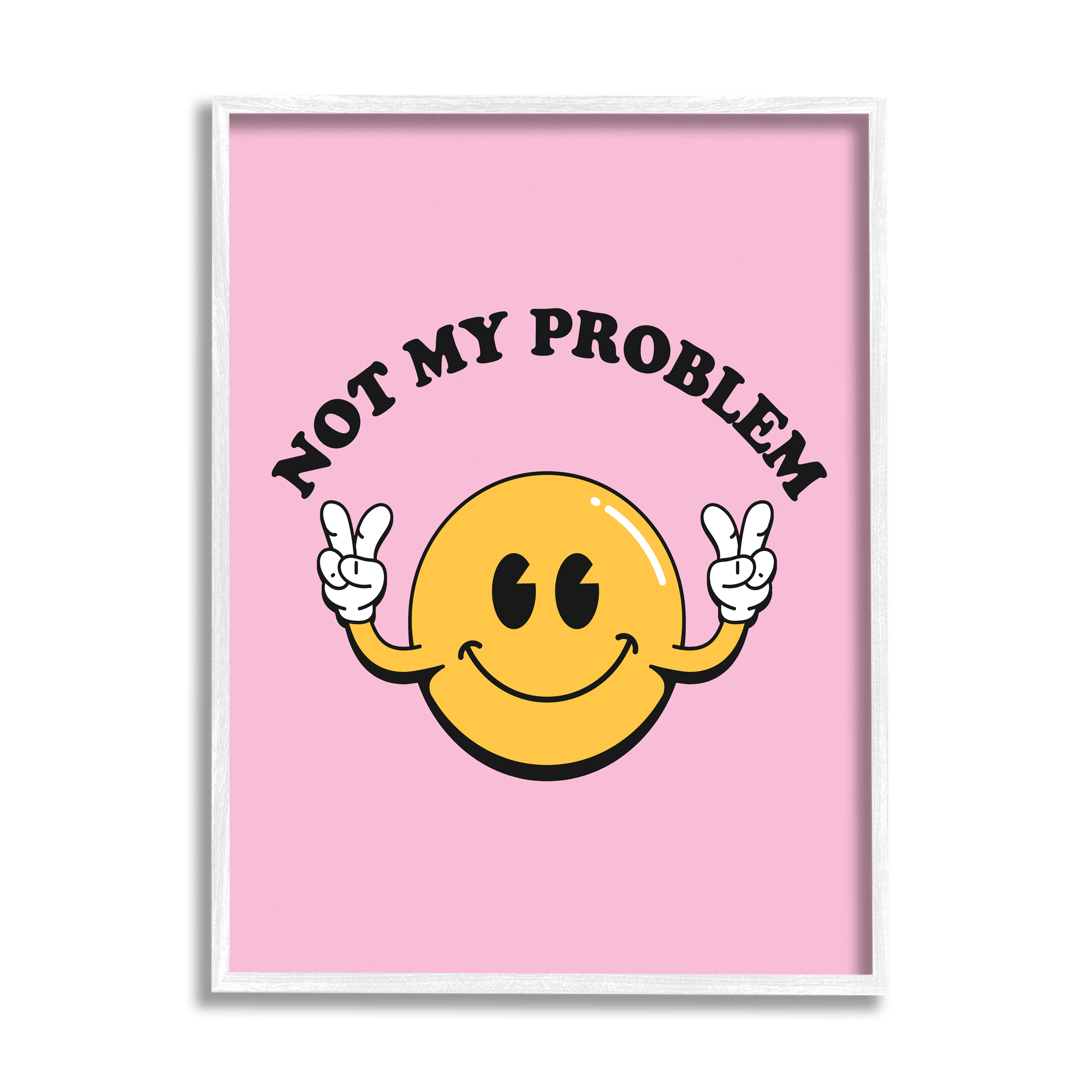 Stupell Industries Not My Problem Retro Smiley Typography Painting White Framed Art Print Wall Art, 11 x 14