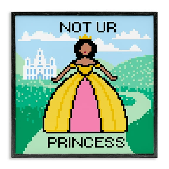 Stupell Industries Not Ur Princess Pixel Style People Painting Black Framed Art Print Wall Art, 12 x 12