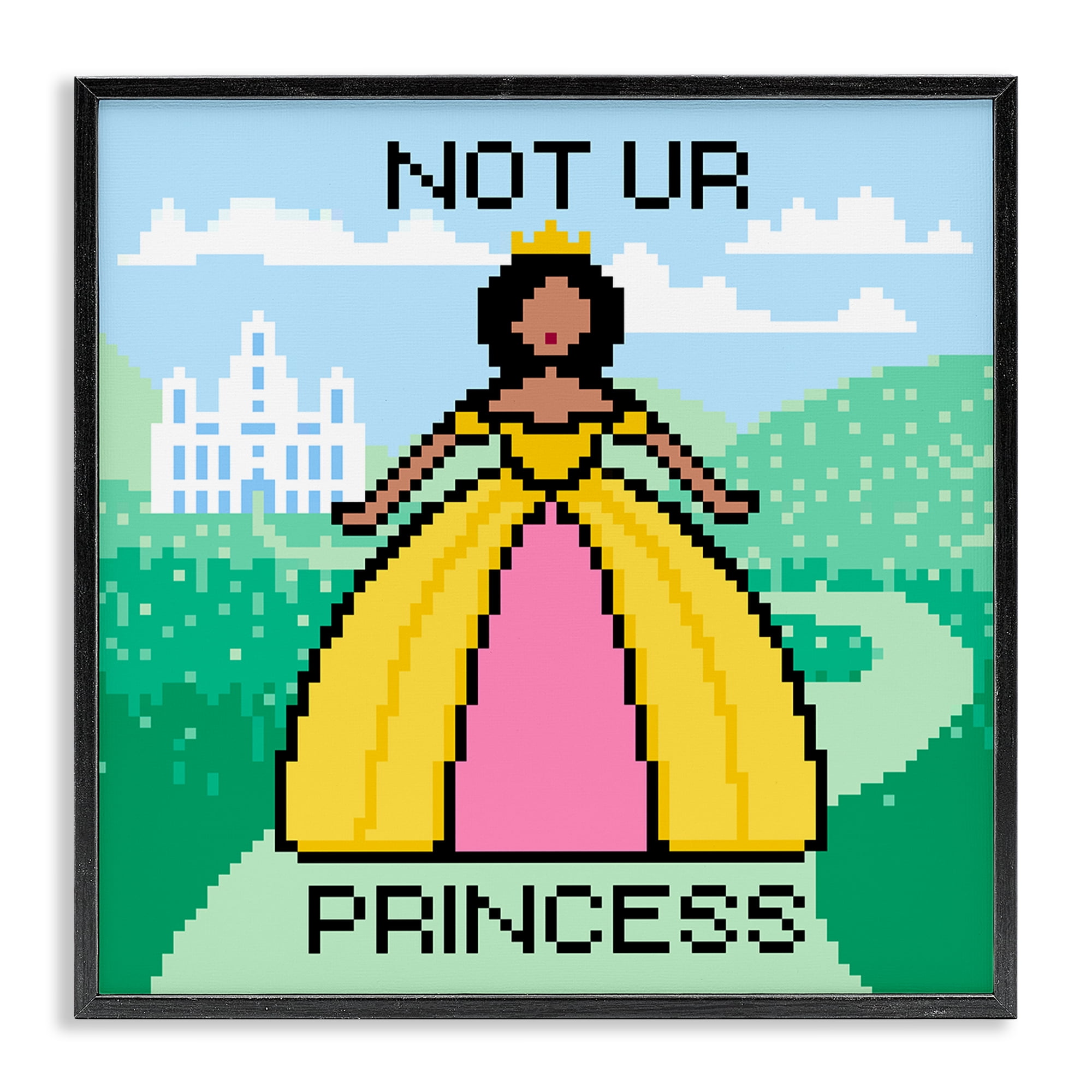 Stupell Industries Not Ur Princess Pixel Style People Painting Black Framed Art Print Wall Art, 17 x 17