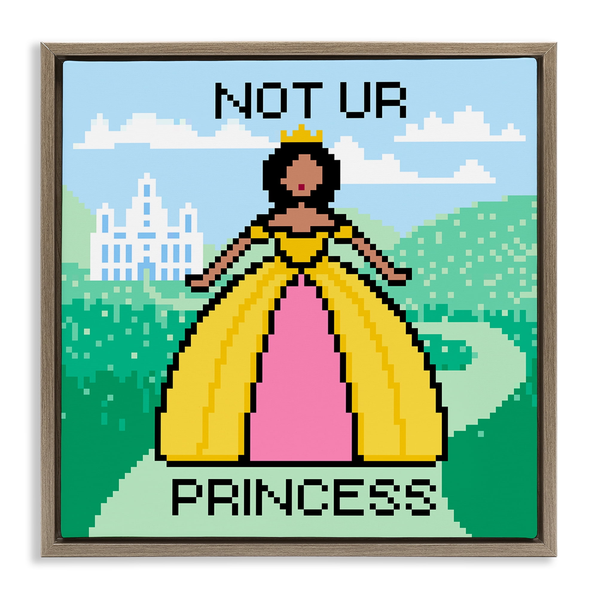 Stupell Industries Not Ur Princess Pixel Style People Painting Brown Floater Framed Canvas Art Print Wall Art, 25 x 25
