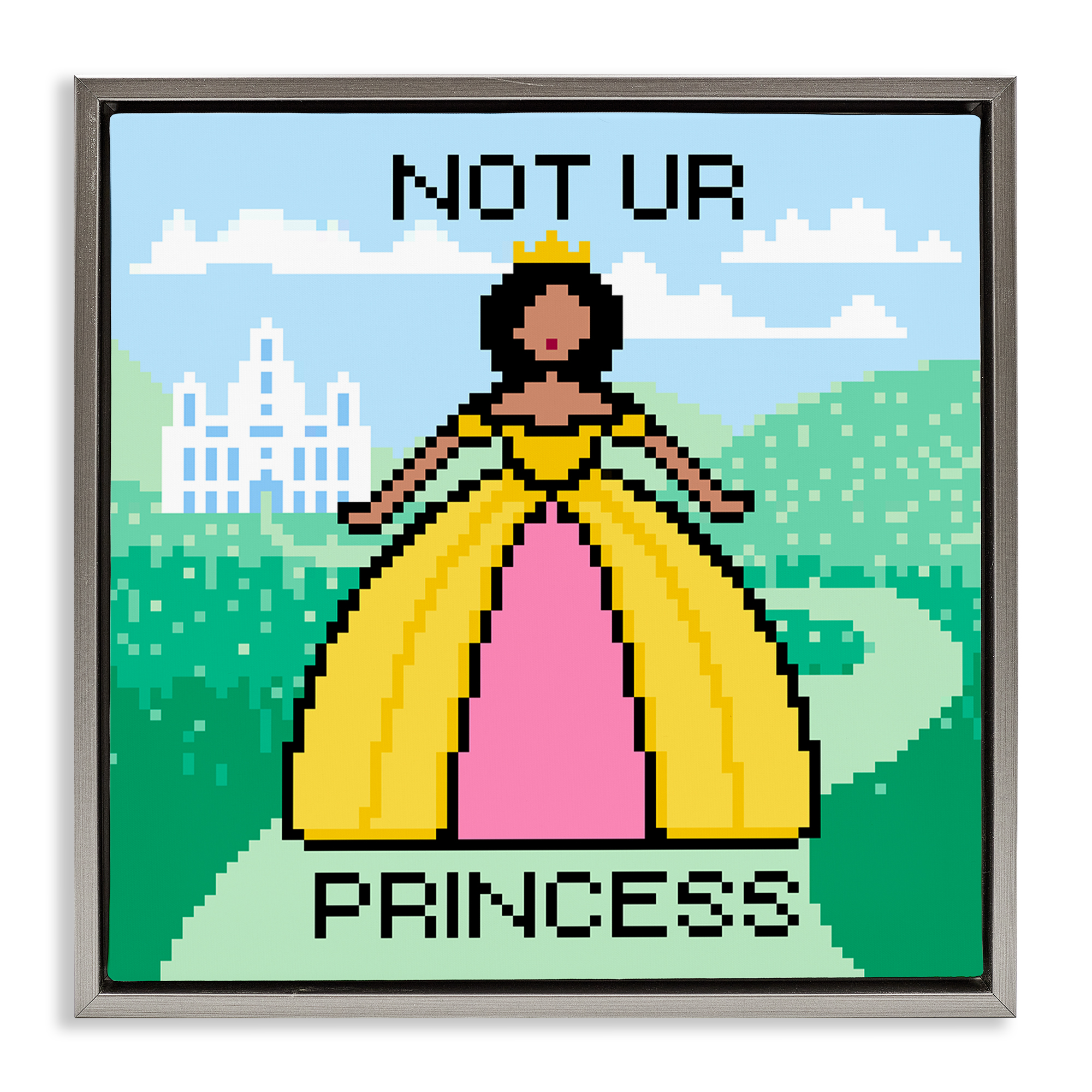 Stupell Industries Not Ur Princess Pixel Style People Painting Gray Floater Framed Canvas Art Print Wall Art, 18 x 18