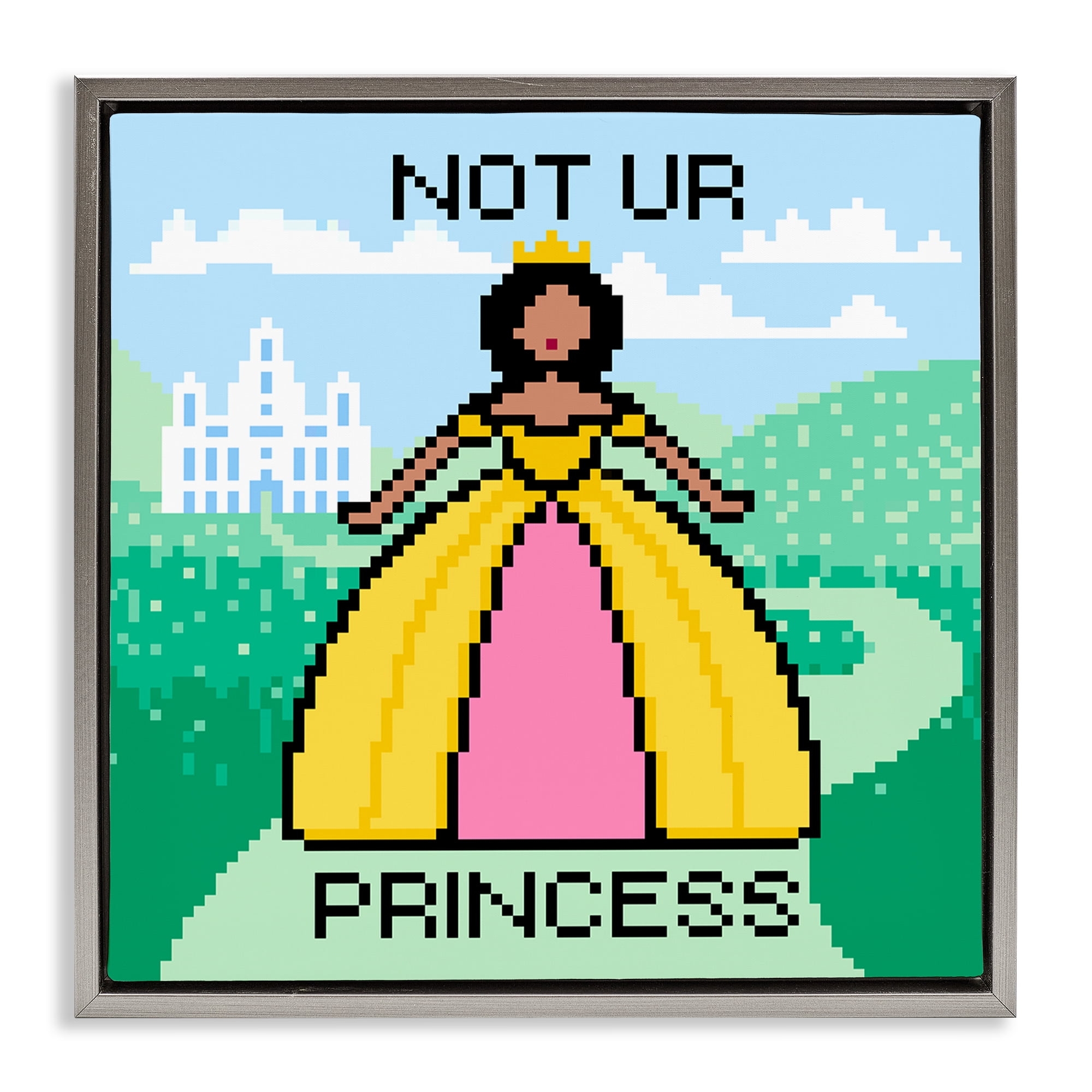 Stupell Industries Not Ur Princess Pixel Style People Painting Gray Floater Framed Canvas Art Print Wall Art, 25 x 25