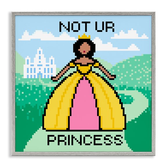 Stupell Industries Not Ur Princess Pixel Style People Painting Gray Framed Art Print Wall Art, 24 x 24