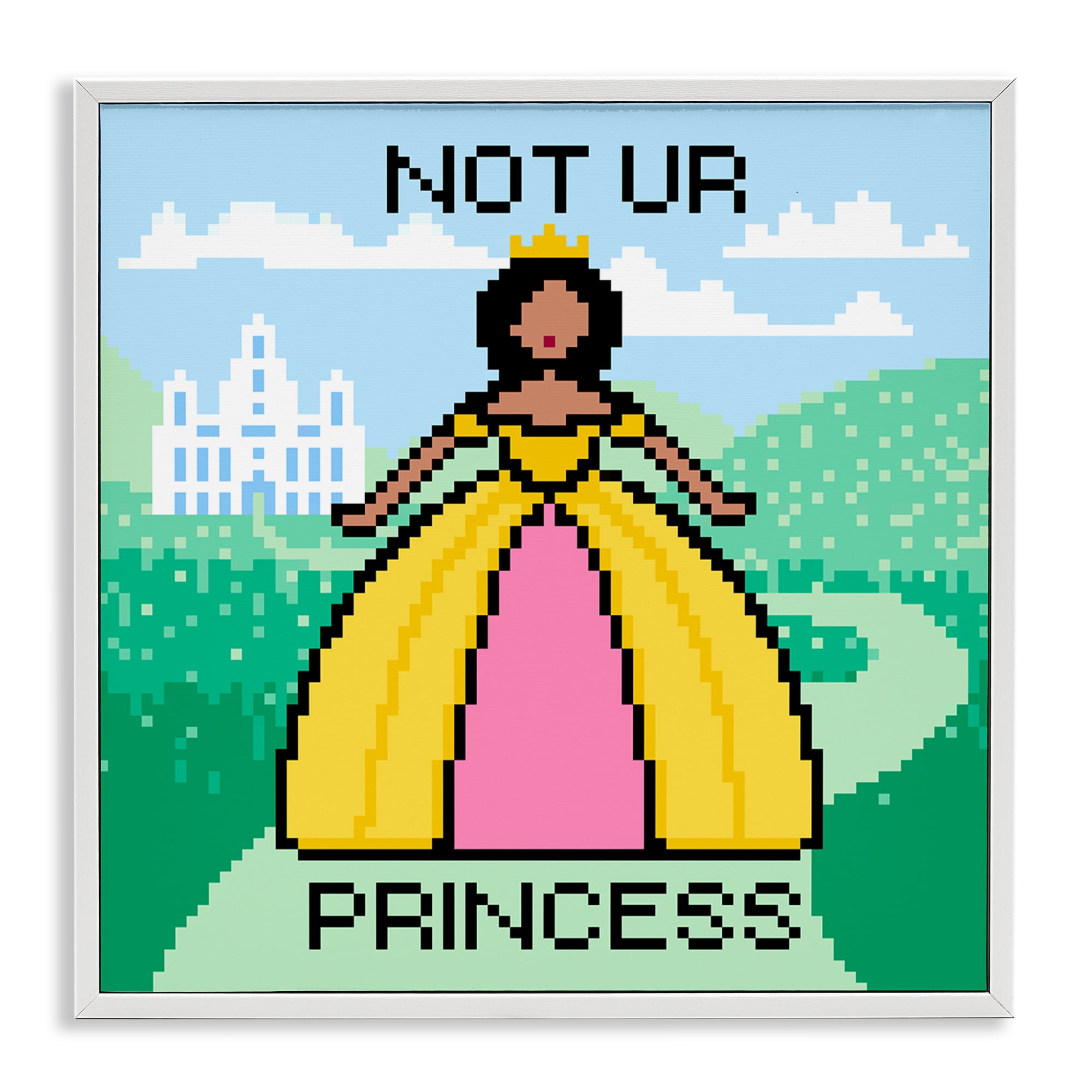 Stupell Industries Not Ur Princess Pixel Style People Painting White Framed Art Print Wall Art, 17 x 17